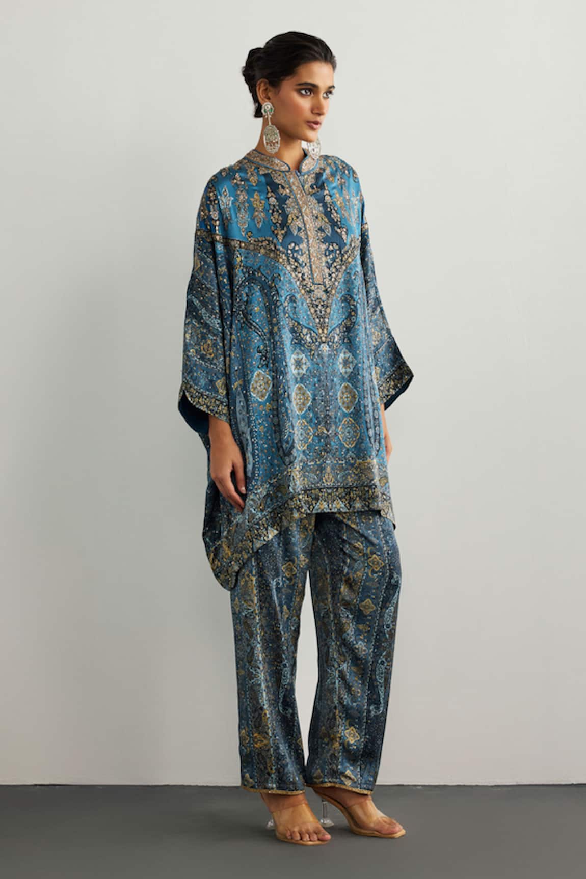 RI.Ritu Kumar Blue Multi Jaisalmer Kaftan & Pant Set 