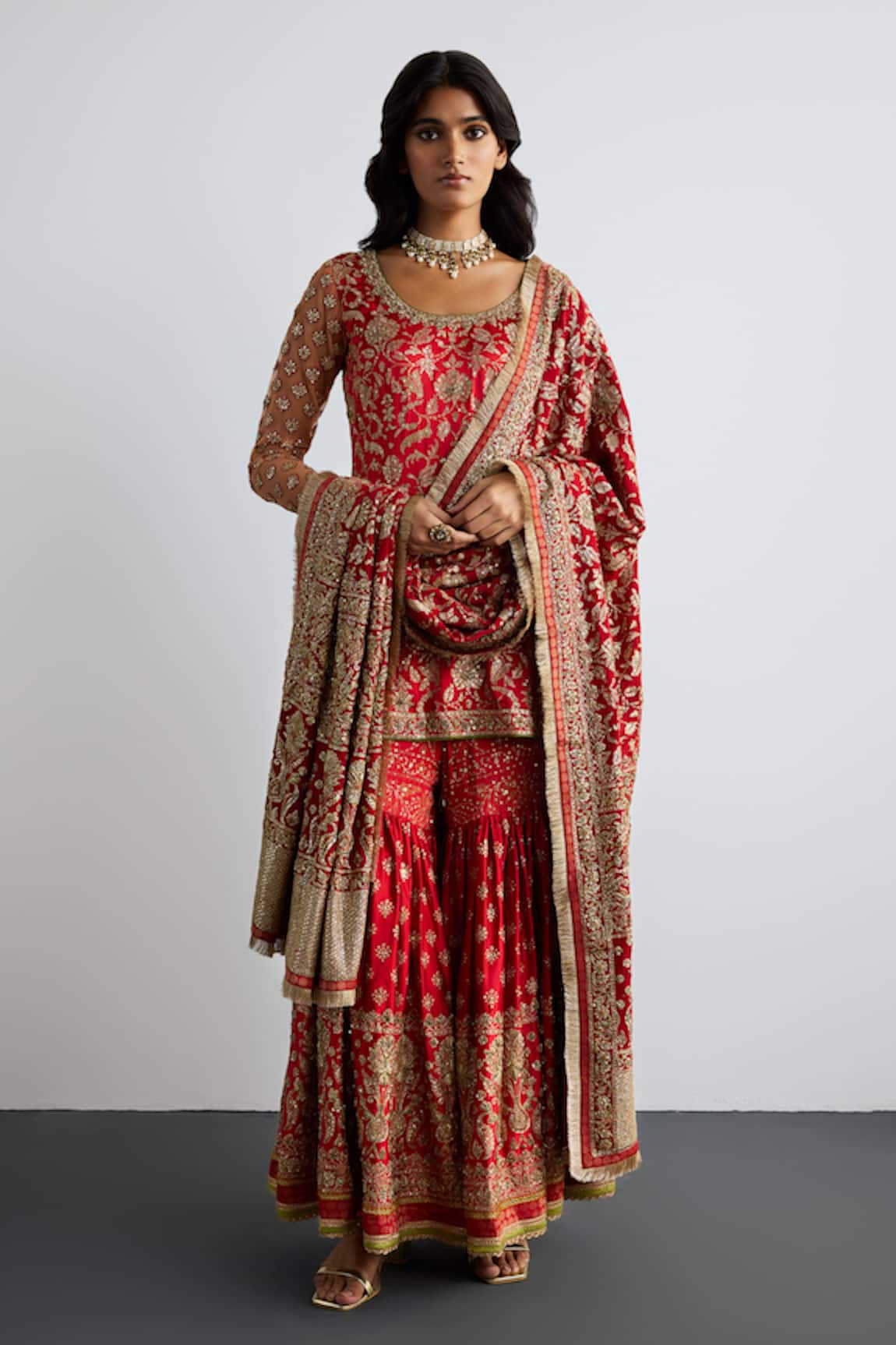 RI.Ritu Kumar Red LINA Designer Kurta Garara Set 