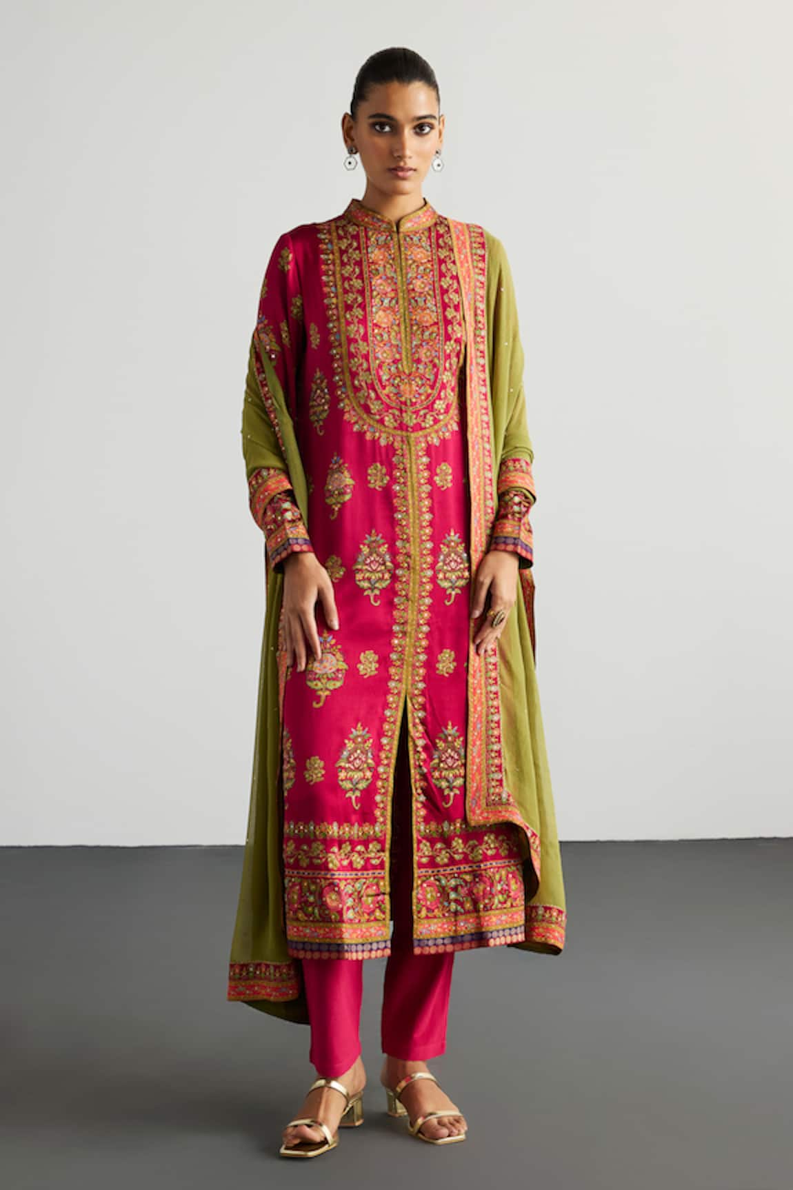RI.Ritu Kumar Fuschia Olive Designer Kurta Set 