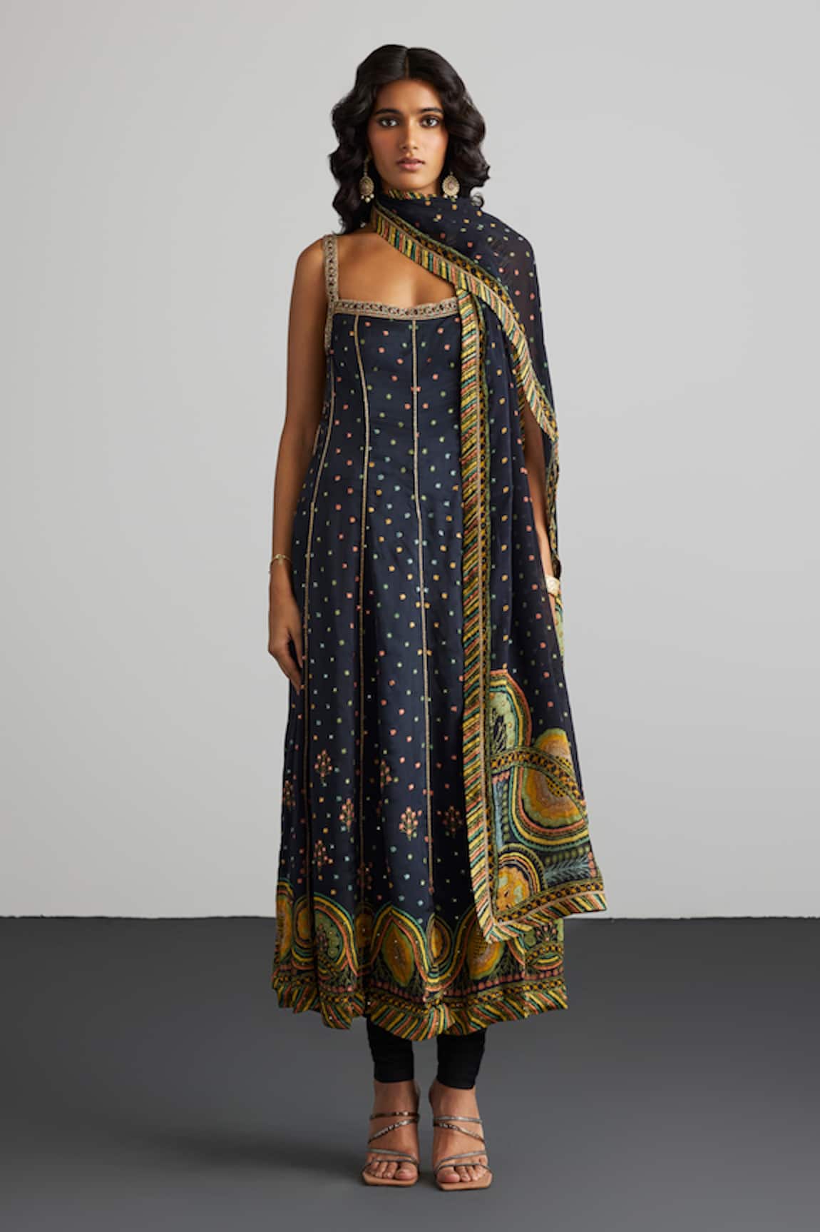 RI.Ritu Kumar Black Gaj Print Kurta Set 