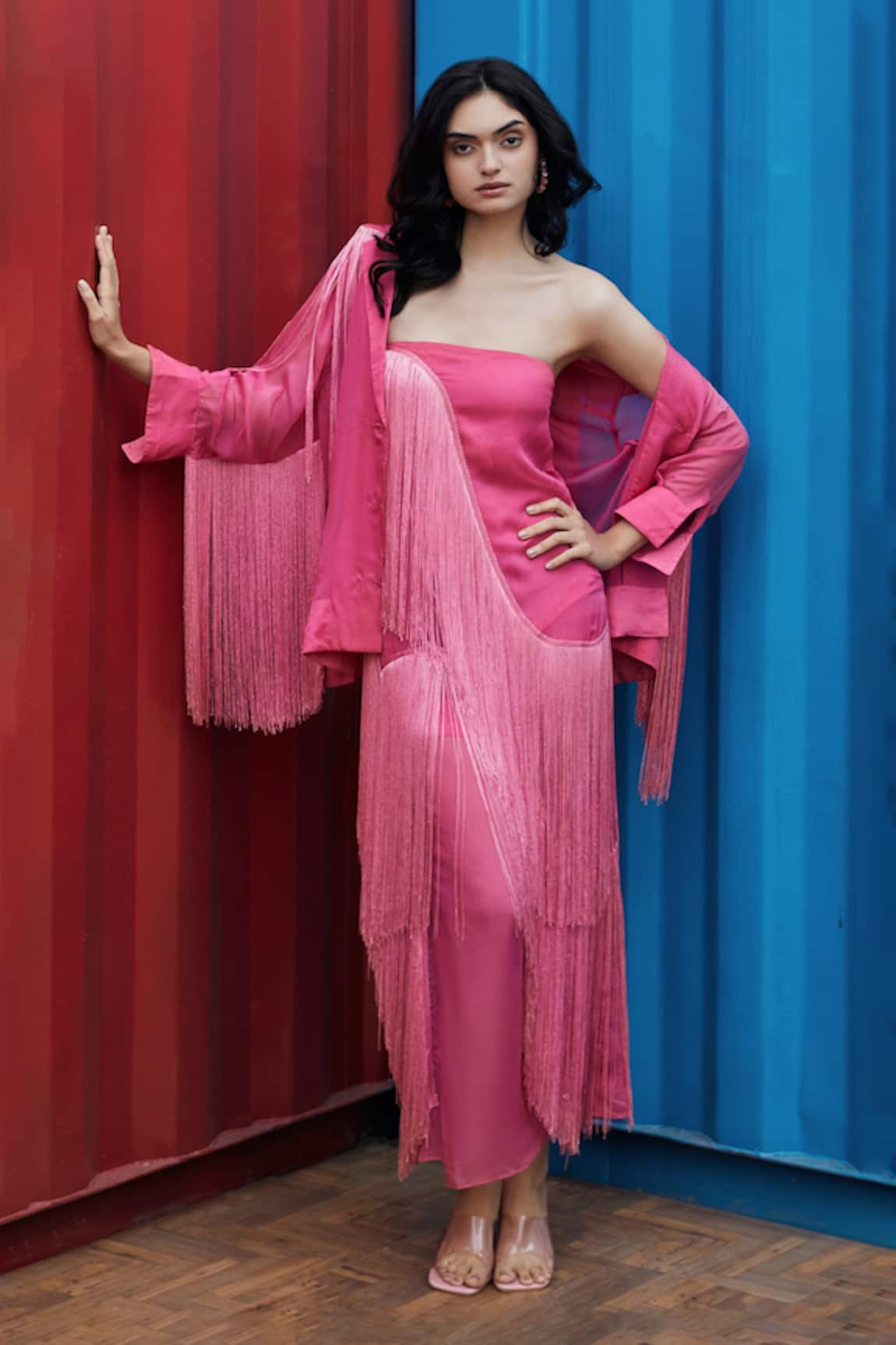 She'll Fringe Detail Hot Pink Dress 