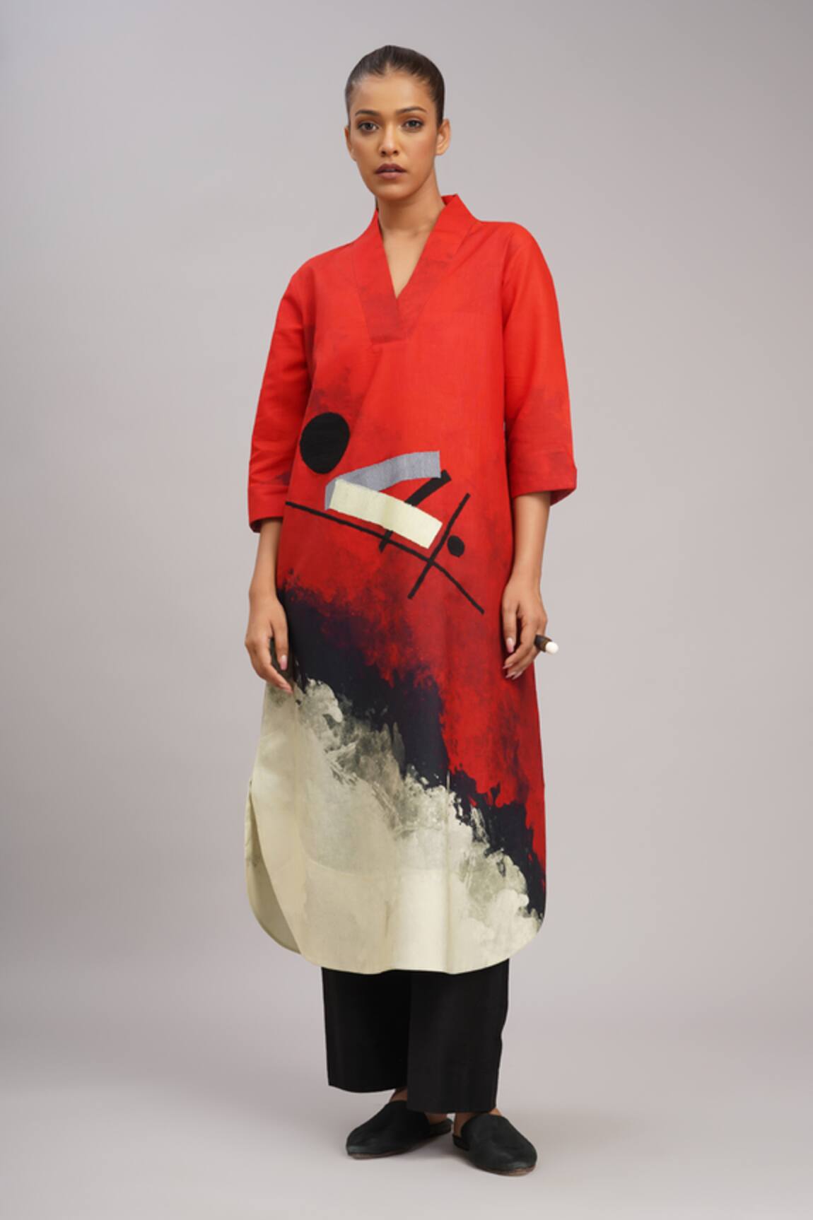 Taika By Poonam Bhagat Red Bauhaus Linen Tunic 