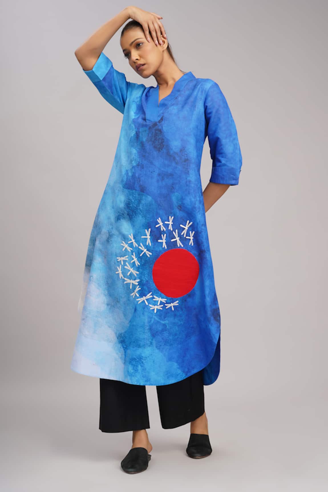 Taika By Poonam Bhagat Sky Linen Printed Tunic 