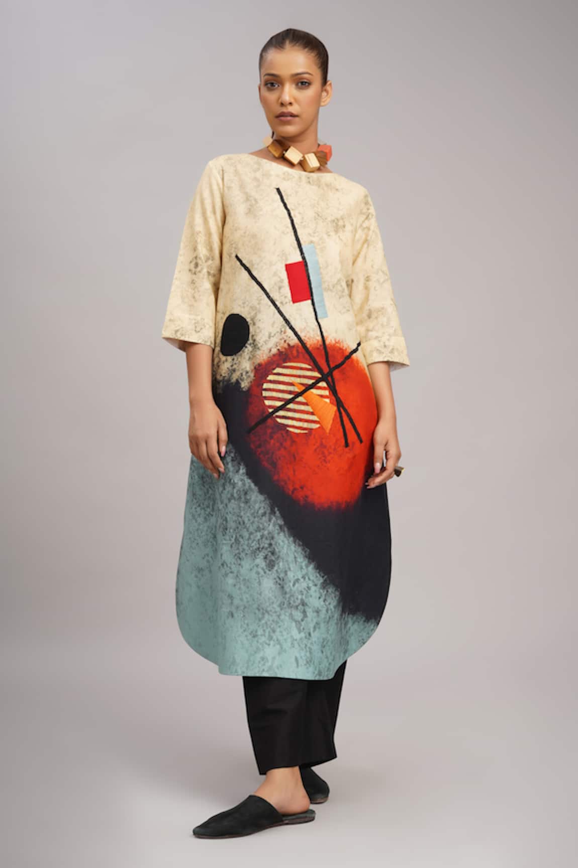 Taika By Poonam Bhagat Multicolor Abstract Art Linen Tunic 