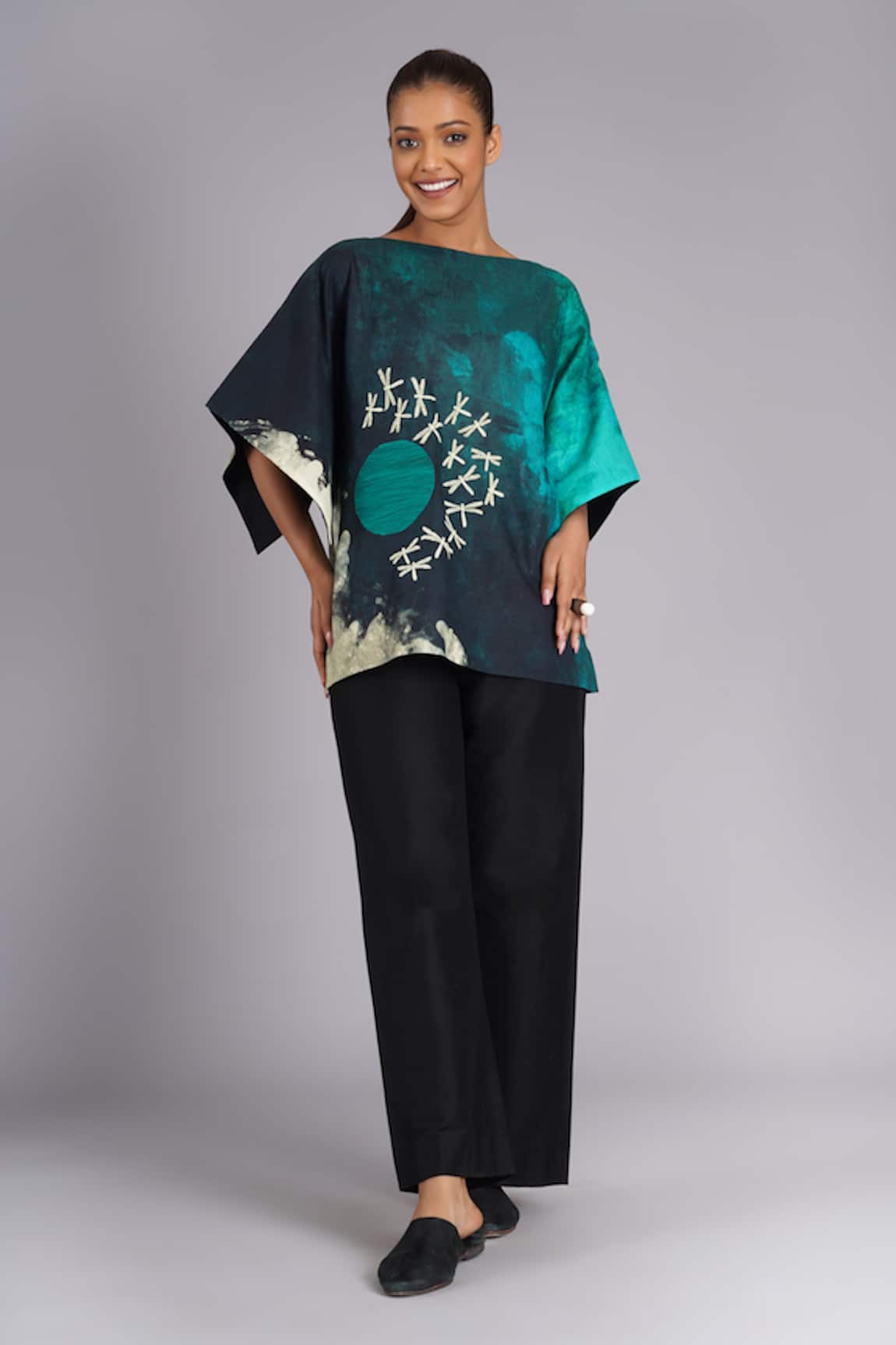 Taika By Poonam Bhagat Teal Sky Linen Tunic 