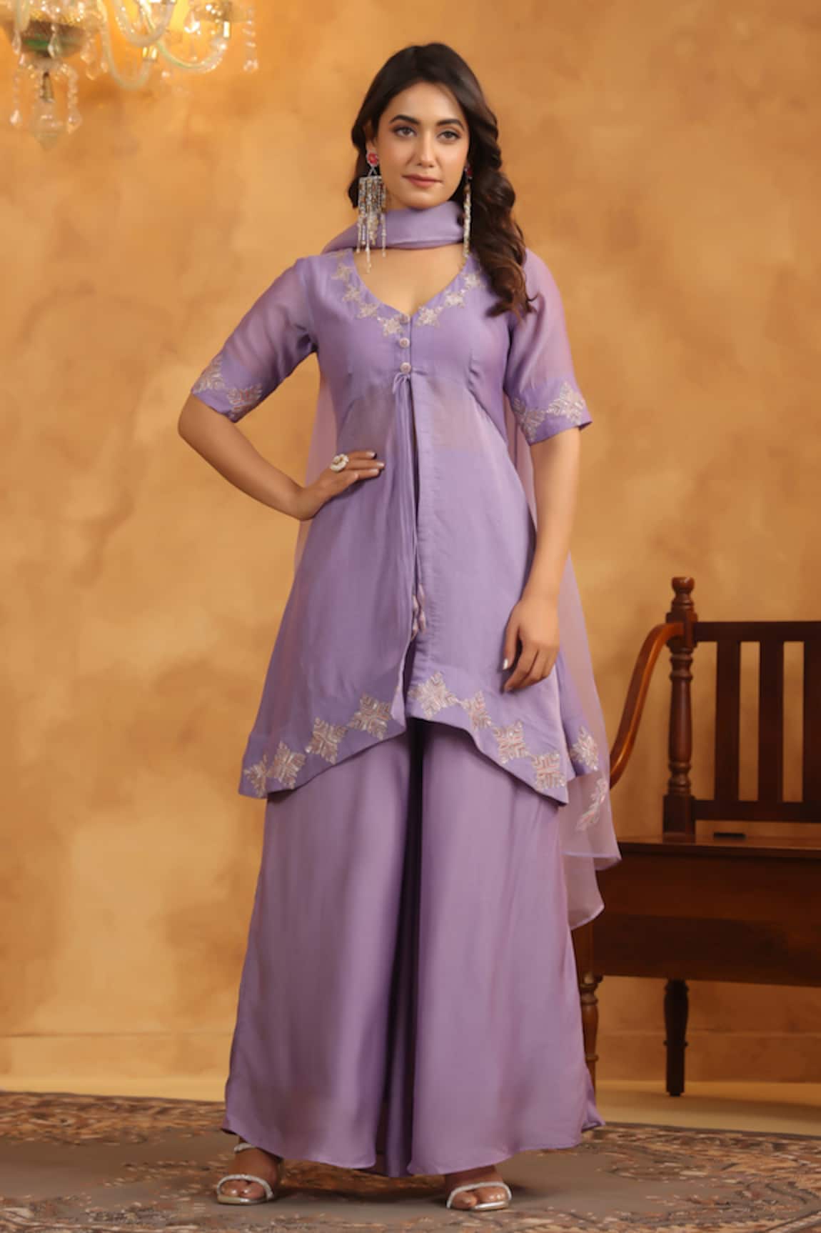 Anshu Wadhwa Mauve Chanderi Kurta Set with Dupatta 