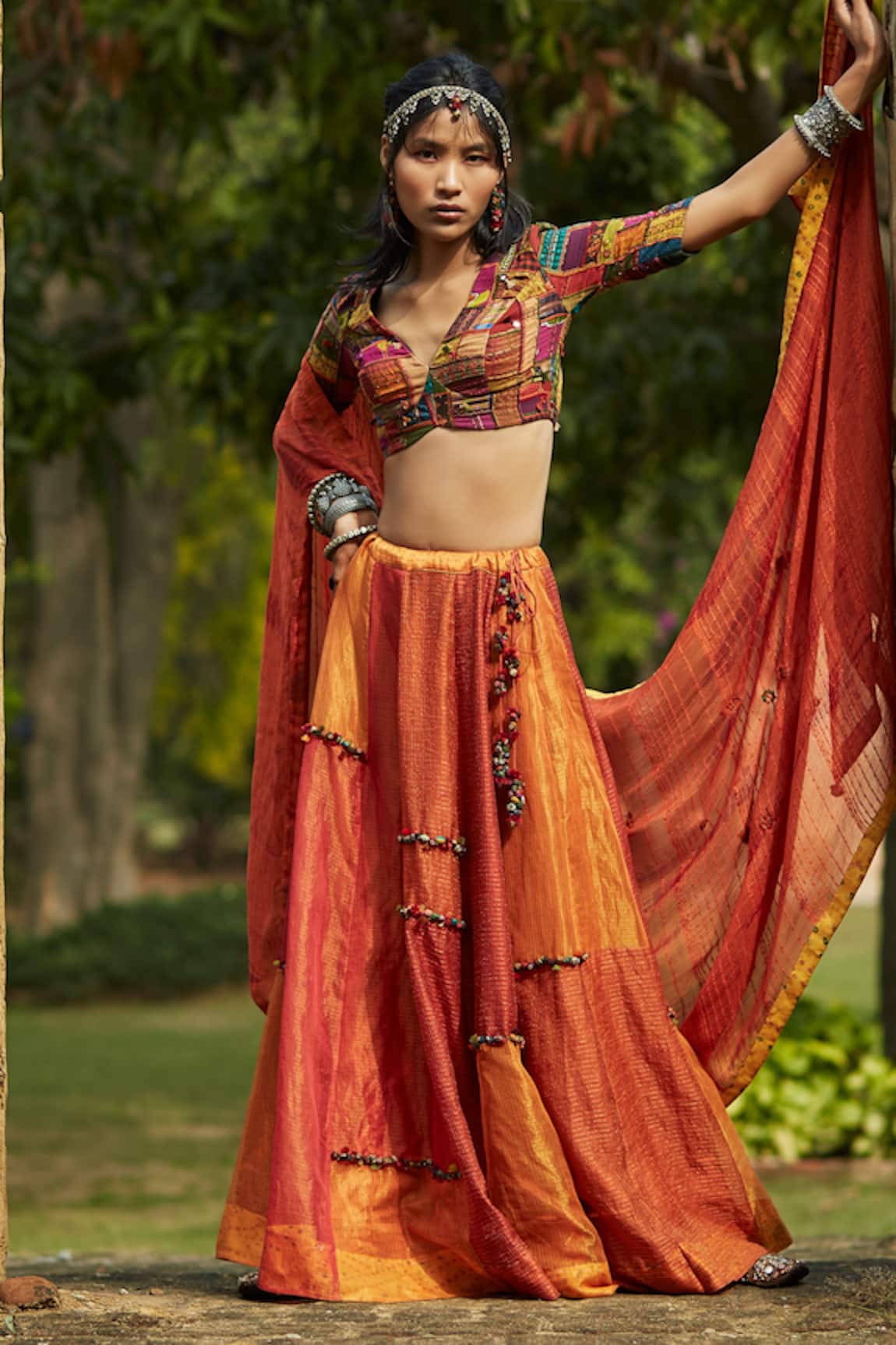 Medha Handwoven Chiniya Check Skirt Set 