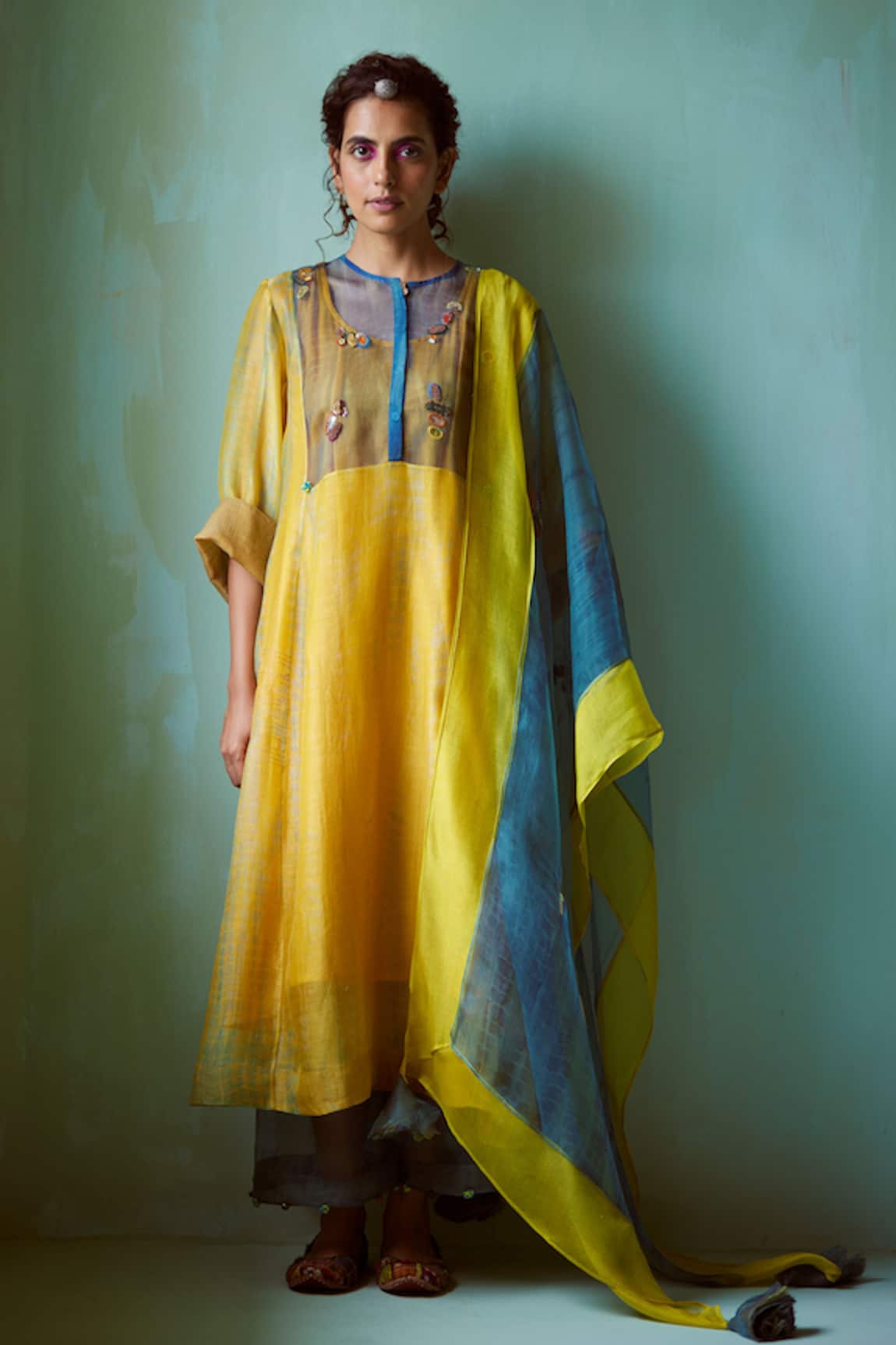 Medha Yellow Chanderi Embroidered Kurta Set 