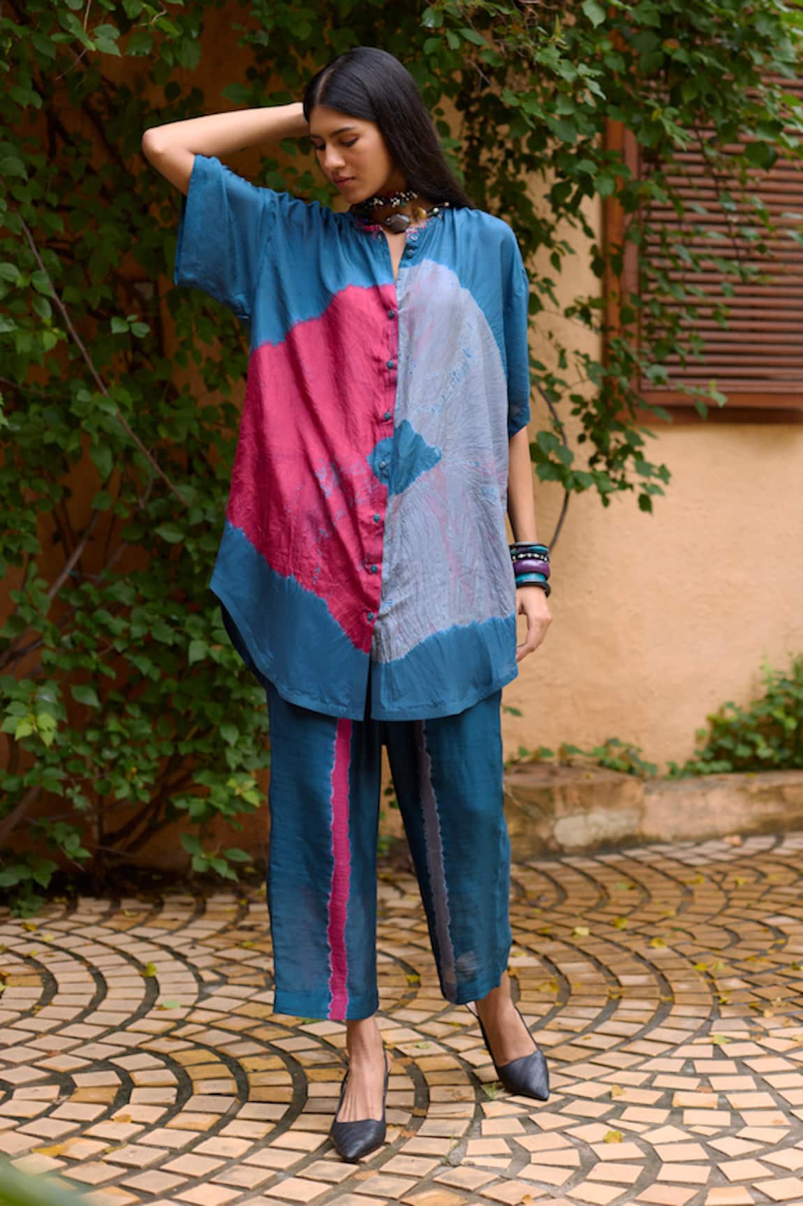 Medha Teal Blue Silk Tunic & Pant Set 
