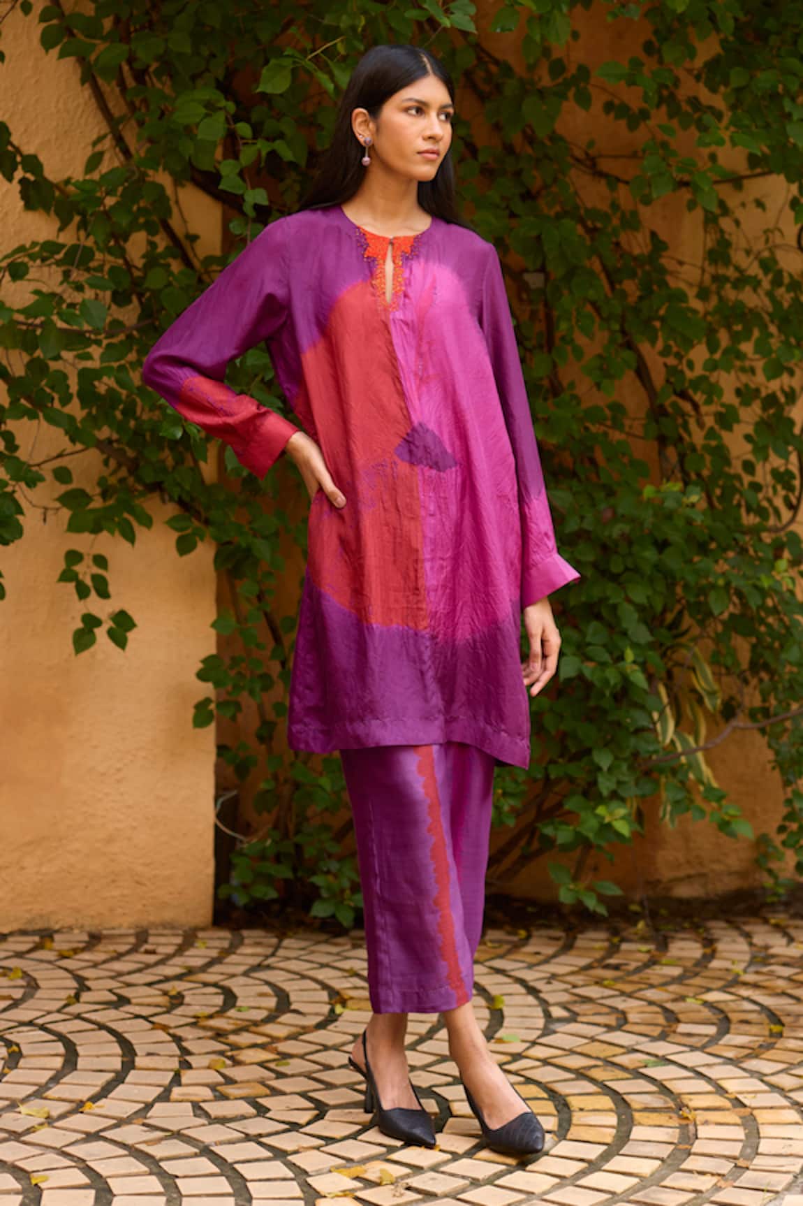 Medha Purple Silk Tunic & Pant Set 