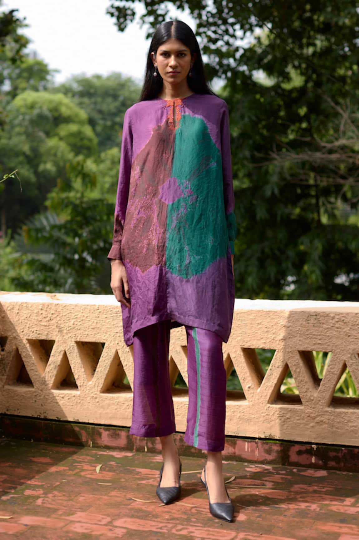 Medha Purple Silk Tunic & Pant Set 