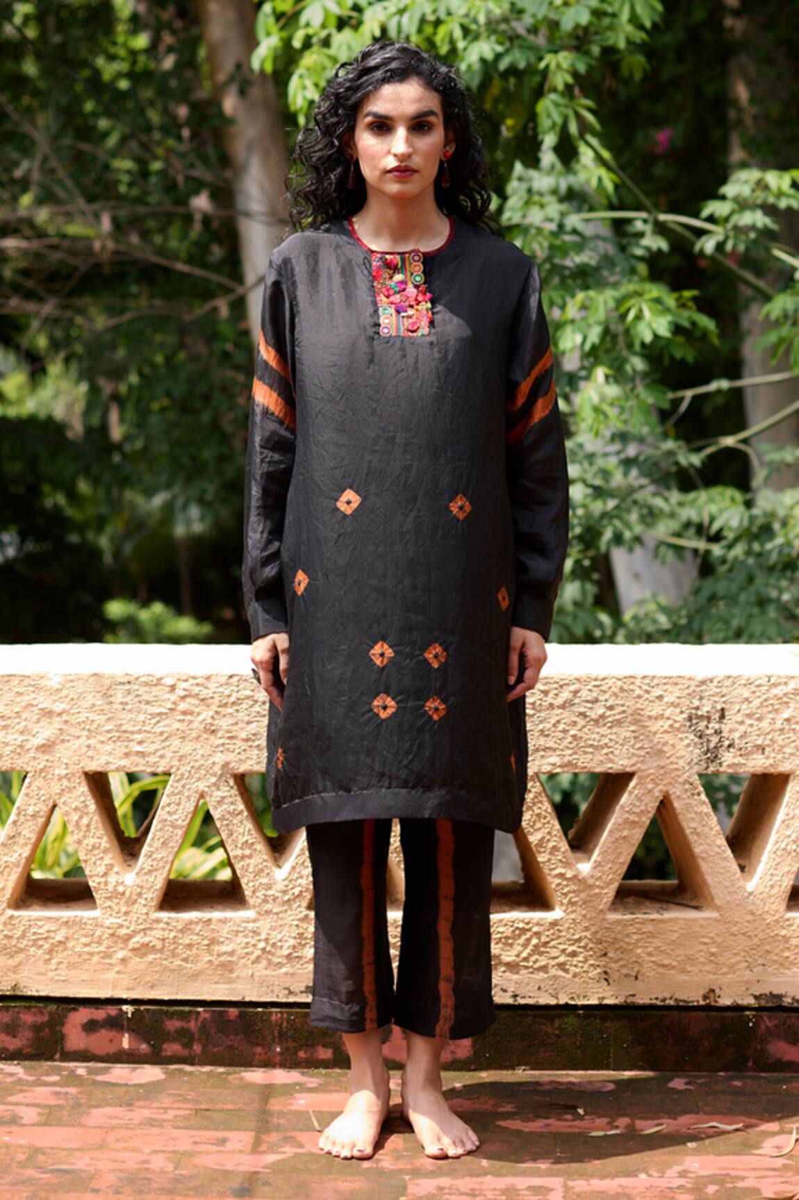 Medha Black Crinkled Satin Chiffon Kurta Set 