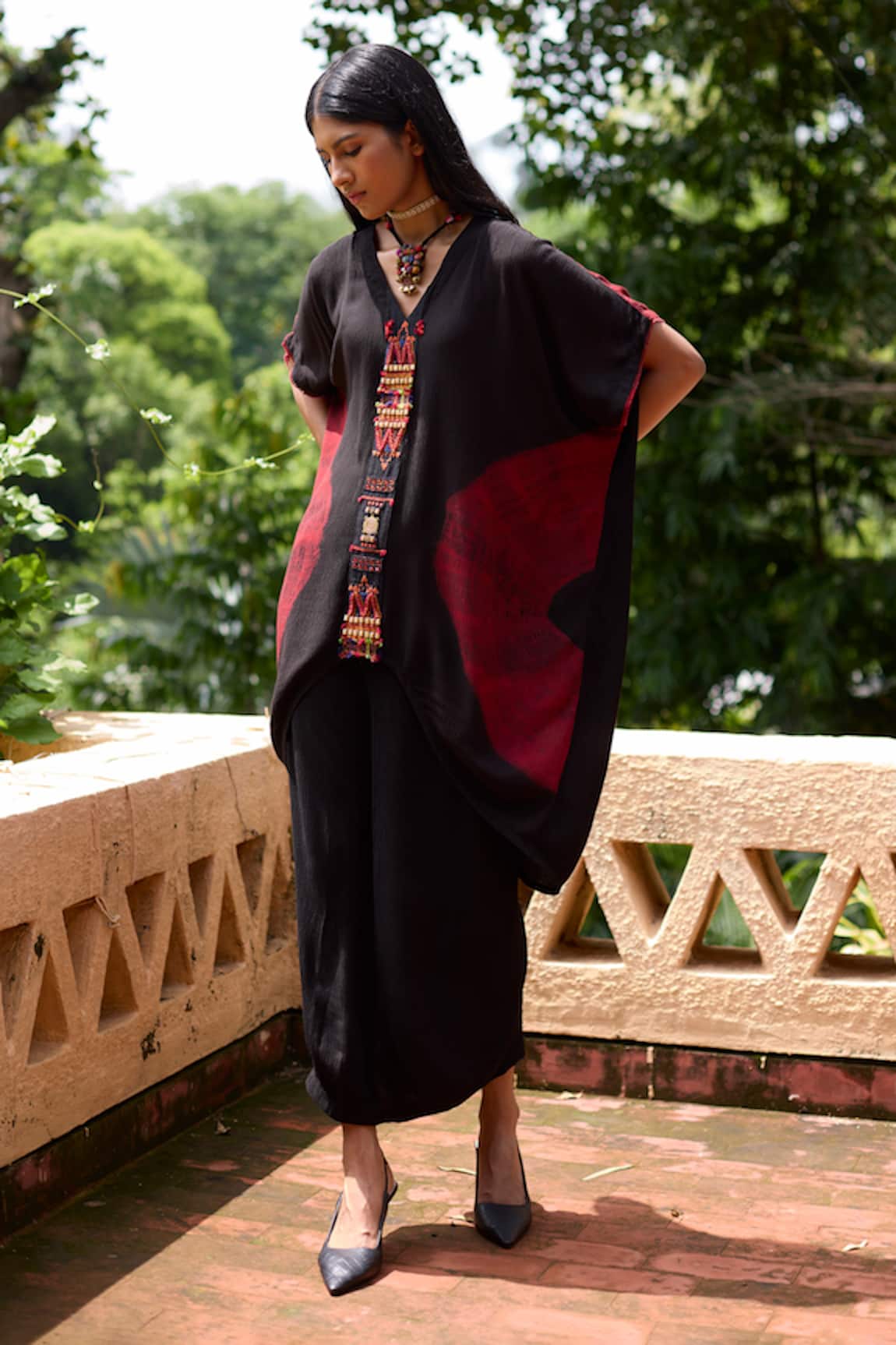 Medha Black Crinkled Satin Chiffon Kurta Set 