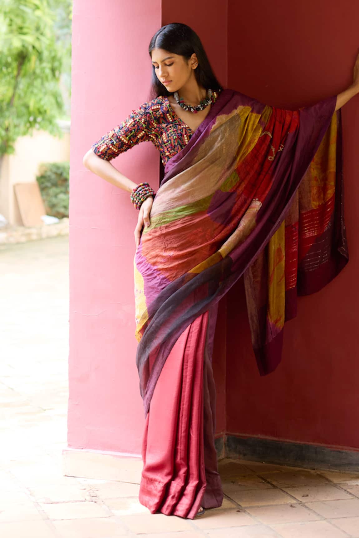Medha Multi Color Silk Saree & Blouse Set 