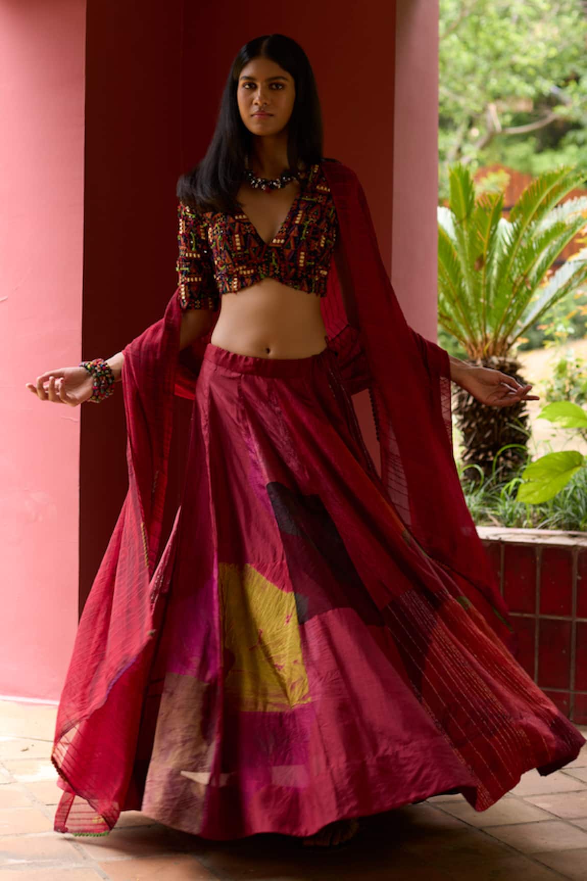 Medha Multi Color Silk Skirt Set With Dupatta 