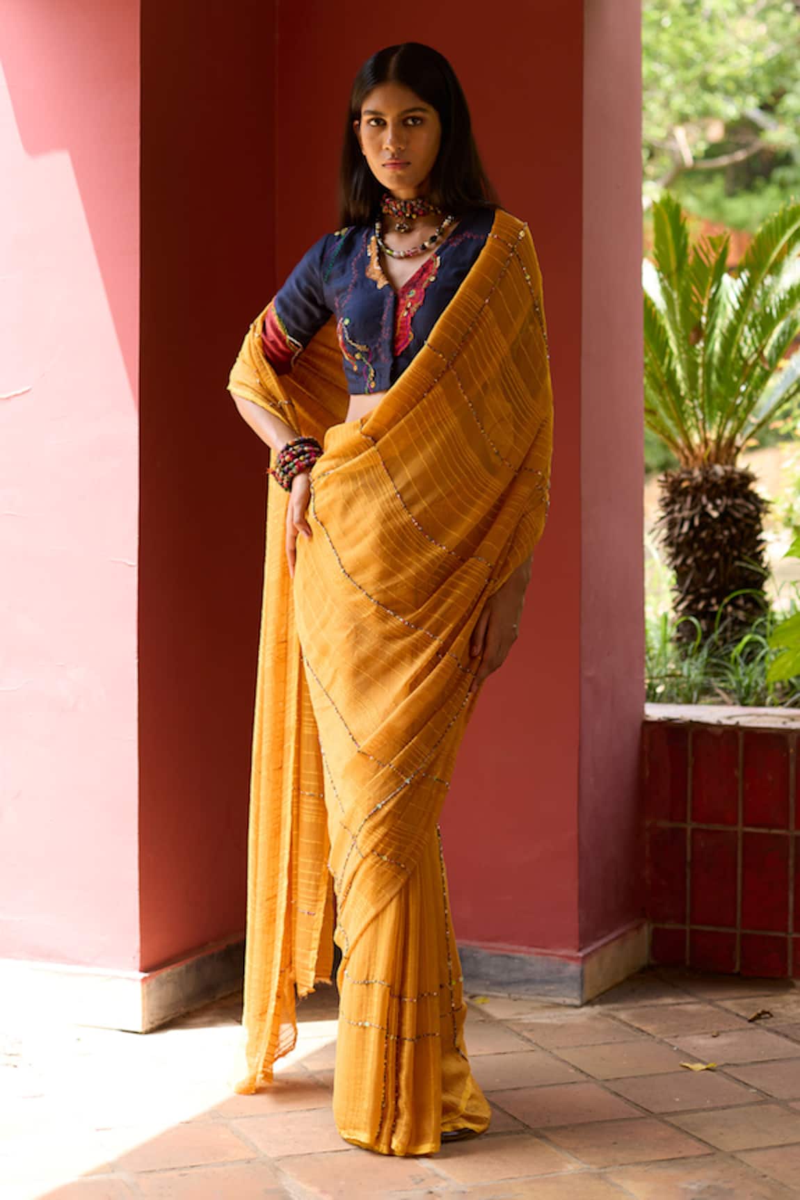 Medha Yellow & Blue Silk Saree with Blouse 