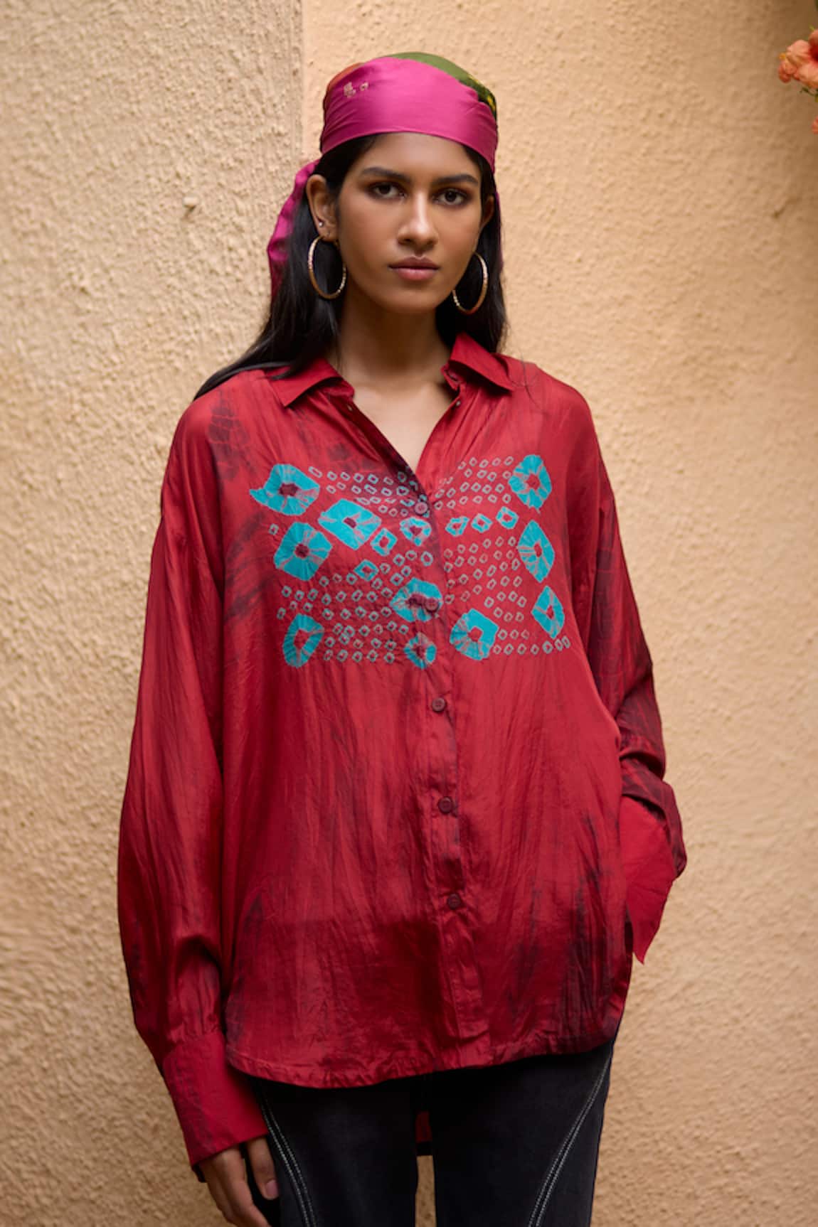 Medha Red Handcrafted Silk Shirt 