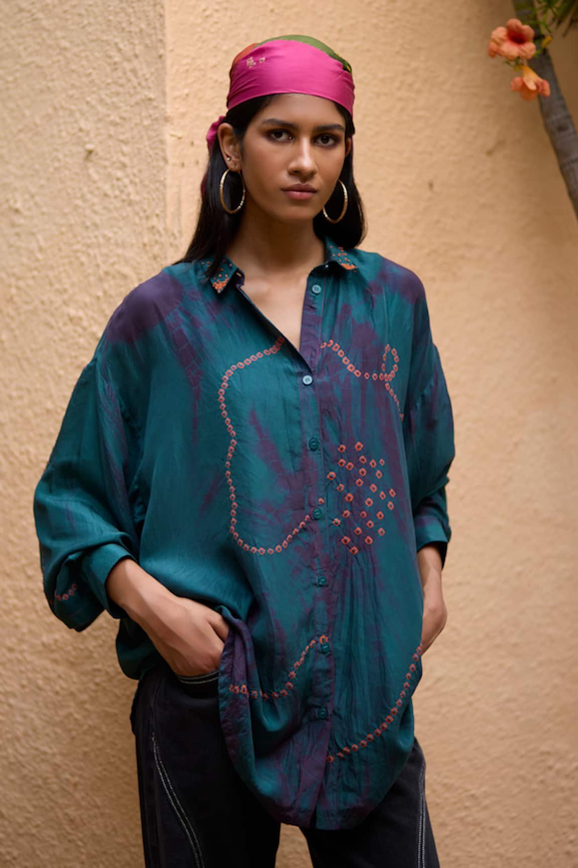 Medha Teal Blue Handcrafted Silk Shirt 