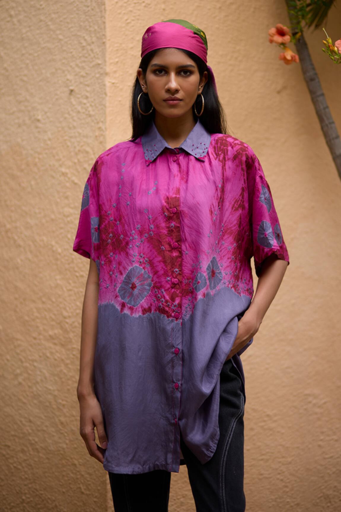 Medha Handcrafted Pink & Grey Silk Shirt 