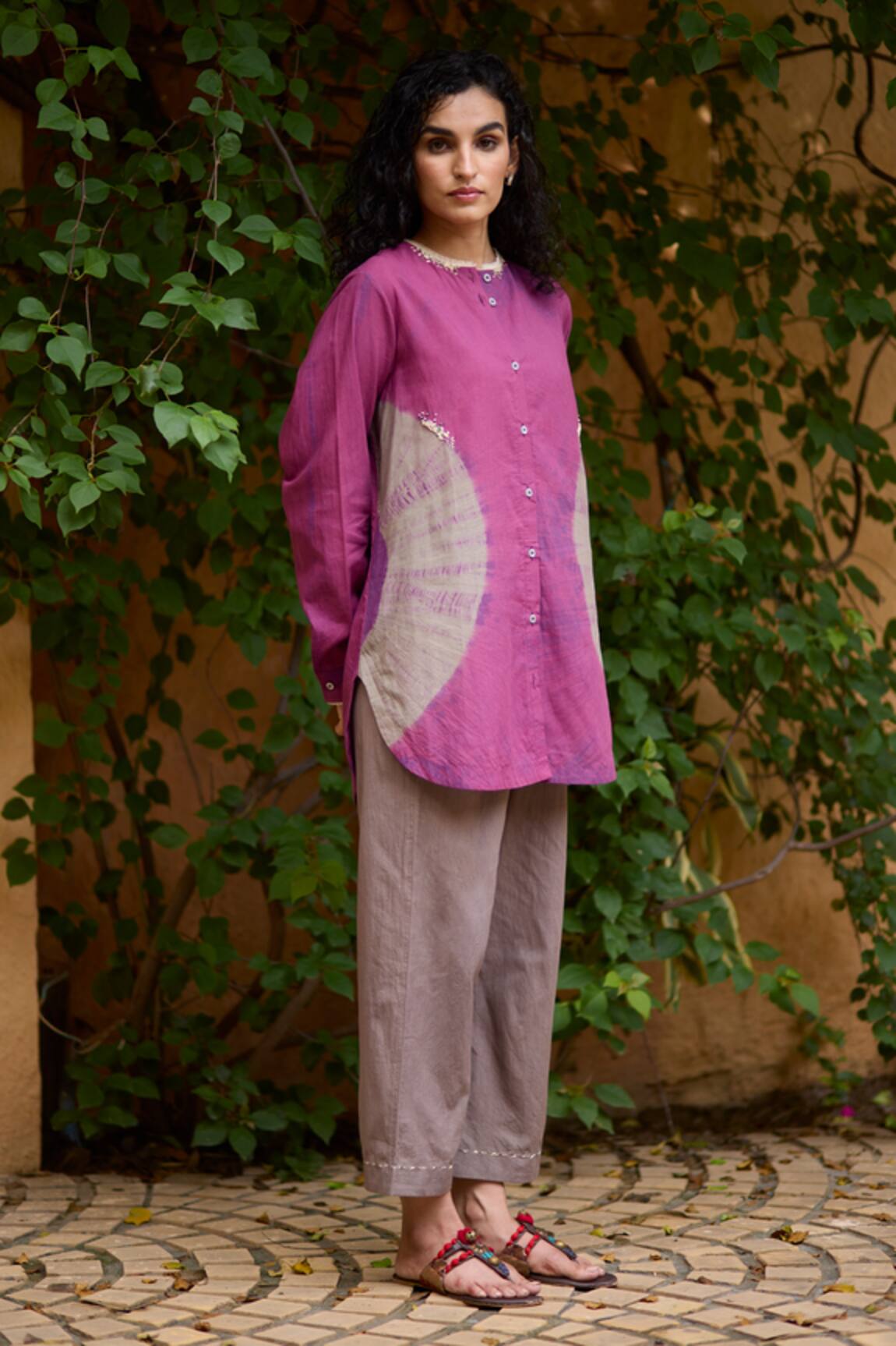 Medha Pink & Grey Handcrafted Kurta Pant Set 