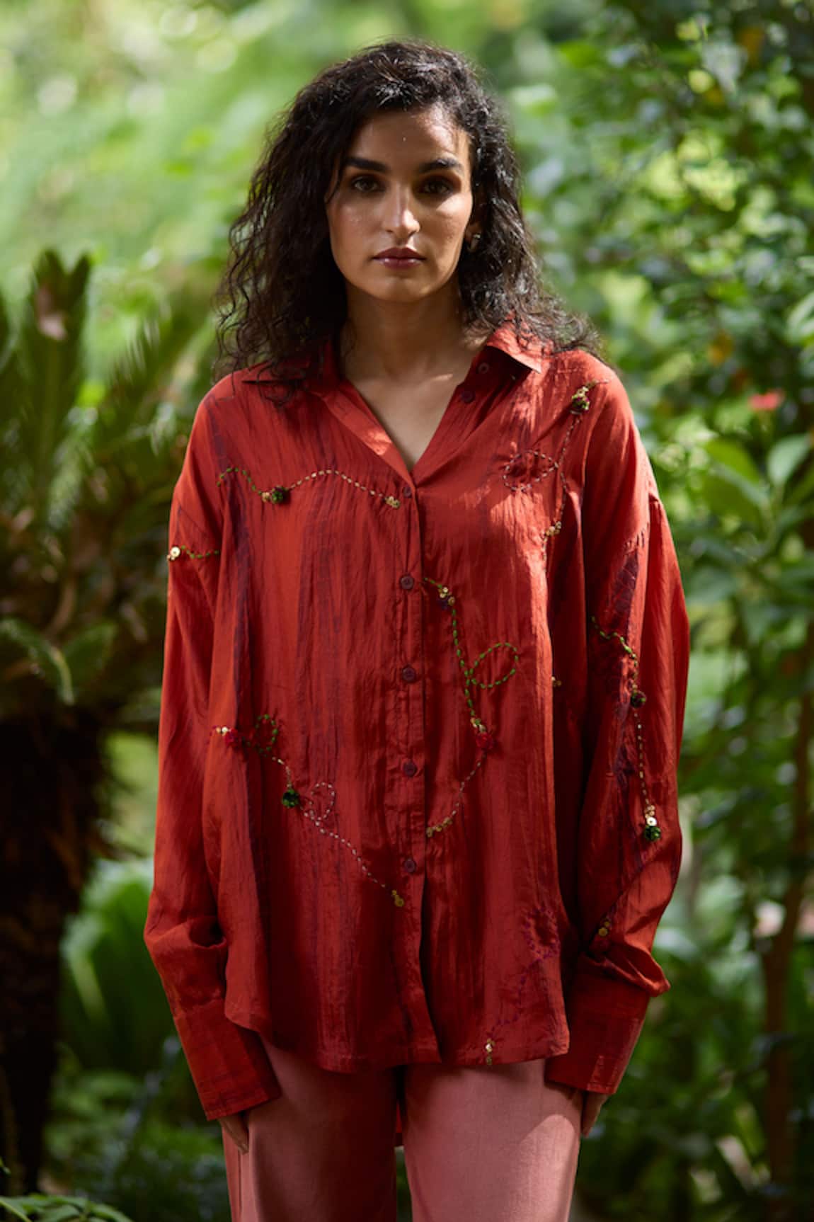 Medha Embroidered Orange Silk Shirt 