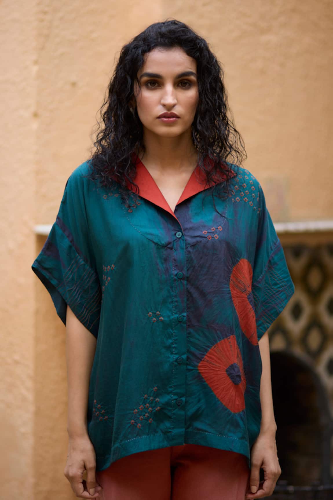 Medha Teal Blue Handcrafted Silk Shirt 