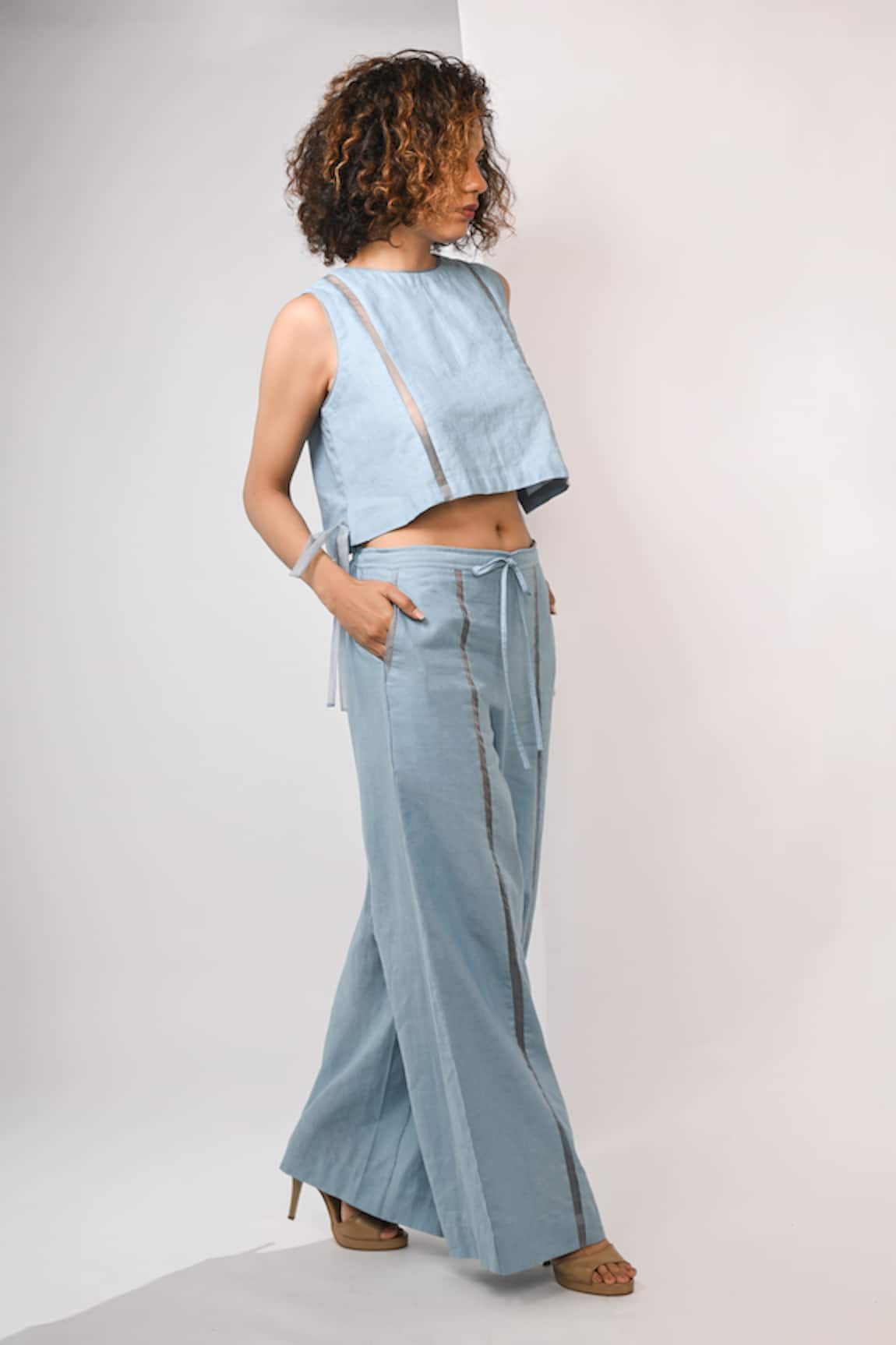 Rimi Nayak Blue Cotton Linen Trousers 