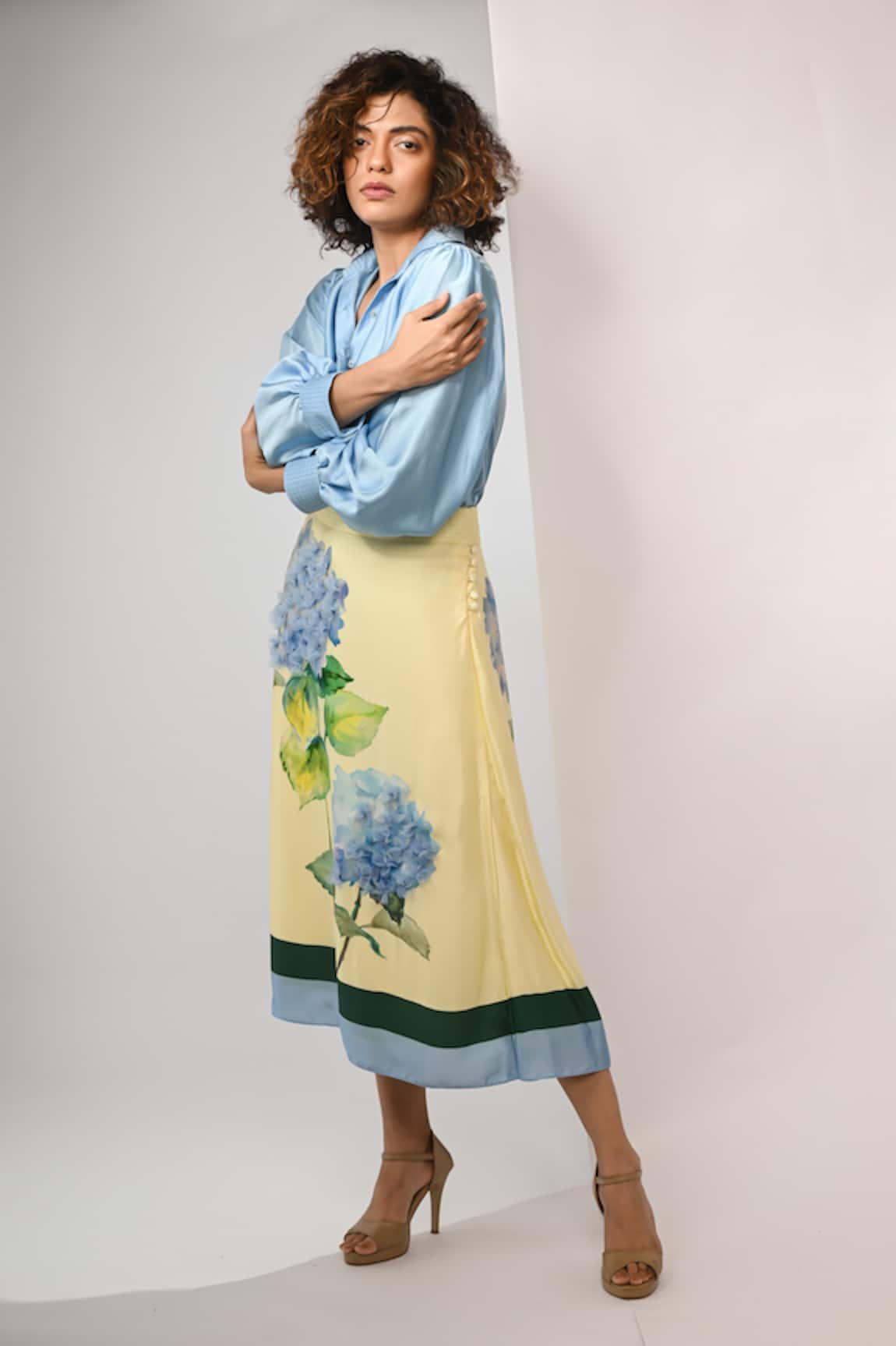 Rimi Nayak Blue Satin Shirt with Stitch Detailing 