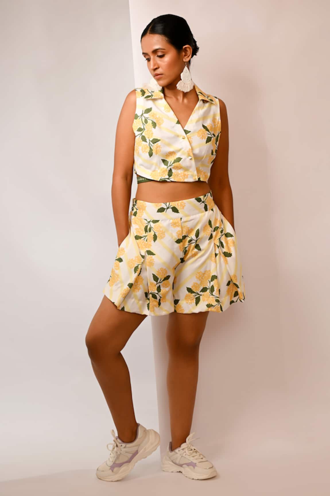 Rimi Nayak Yellow Printed Crop Top 