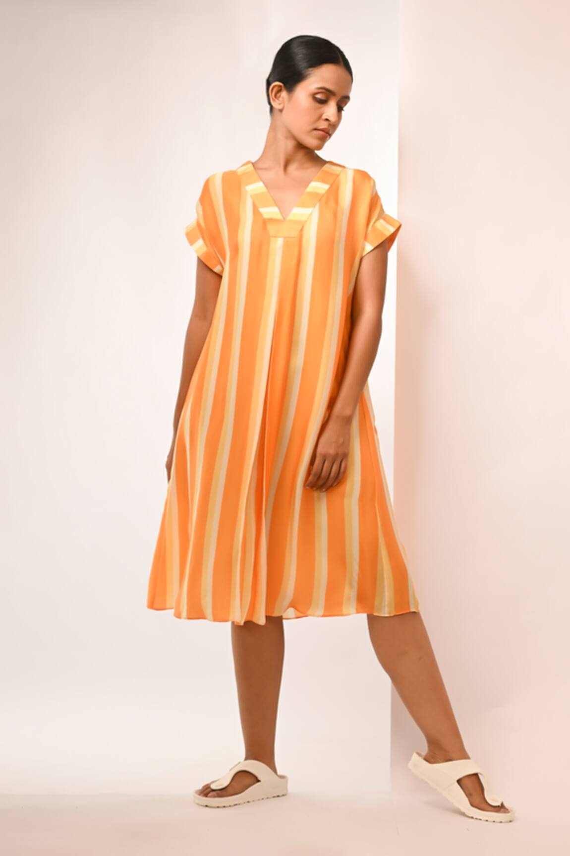 Rimi Nayak Orange Stripe Designer Dress 