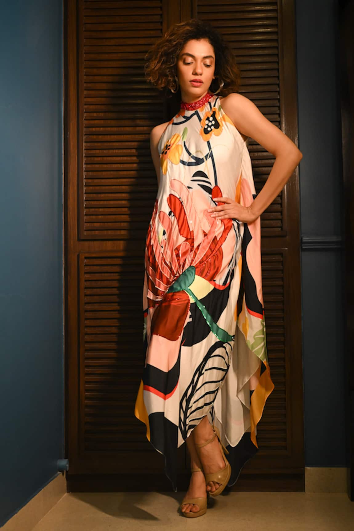 Rimi Nayak Abstract Floral Printed Hankerchief Dress 
