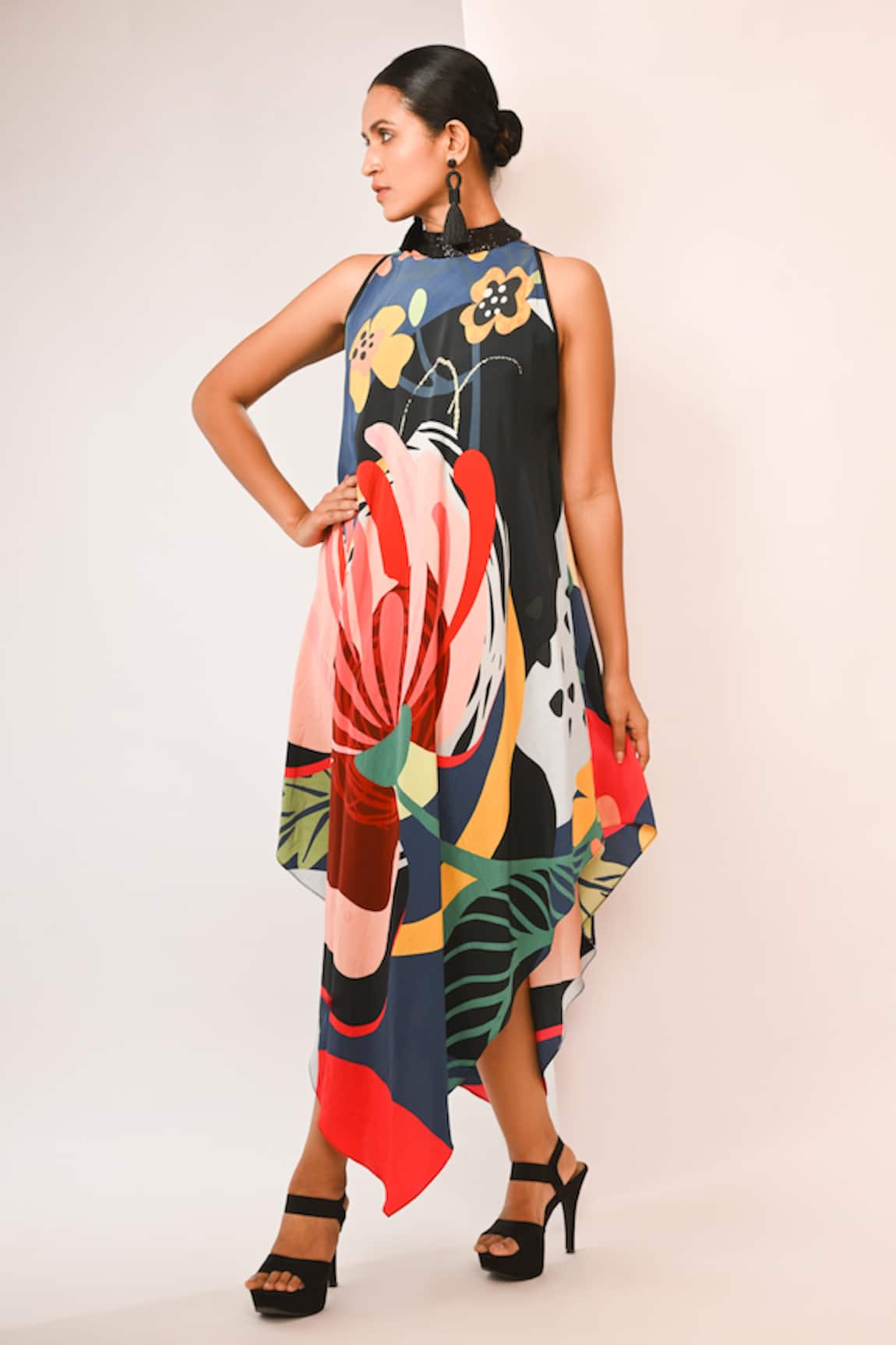 Rimi Nayak Abstract Floral Printed Hanky Dress 
