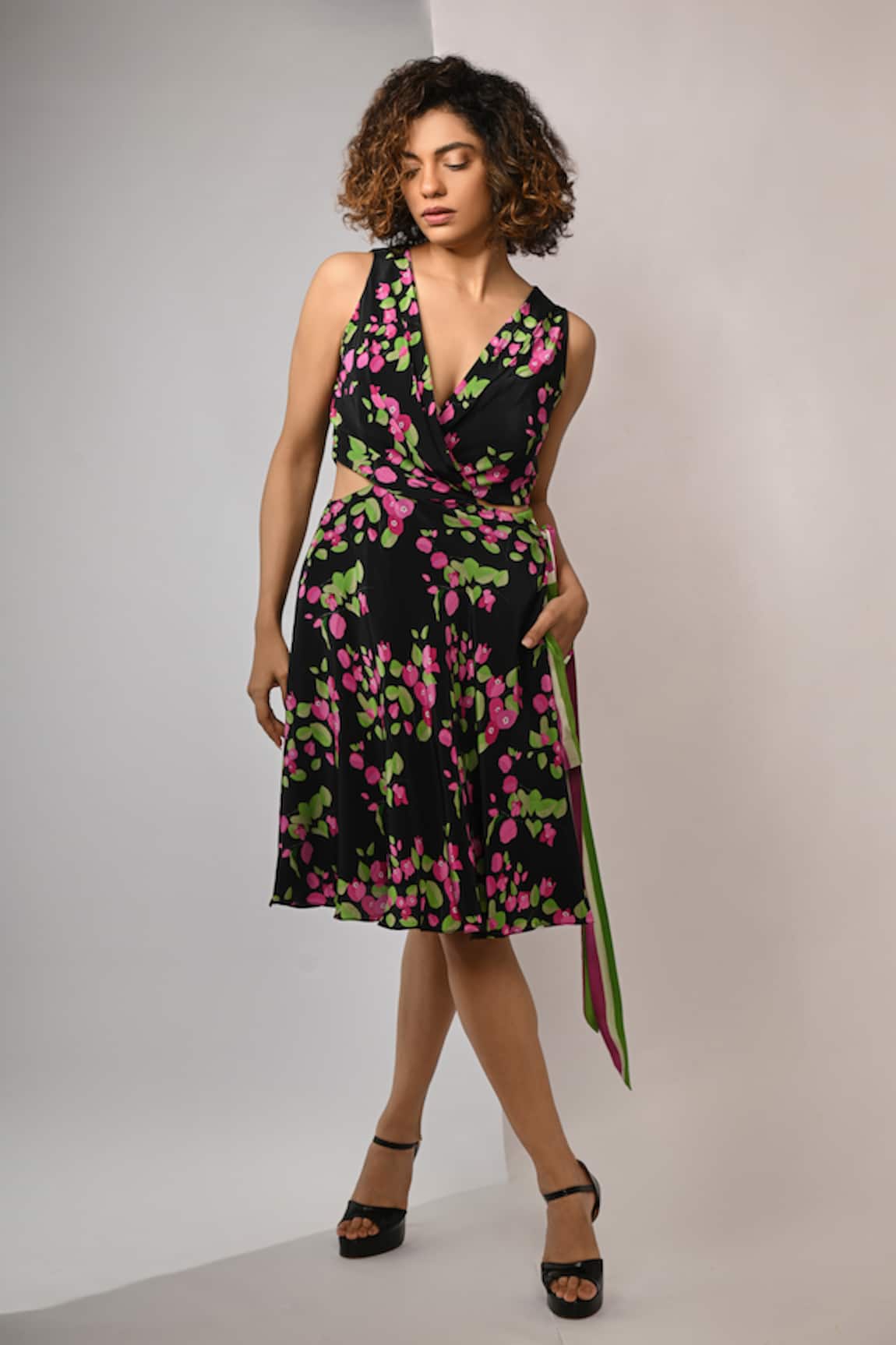 Rimi Nayak Bougainvillea Printed Wrap Dress 