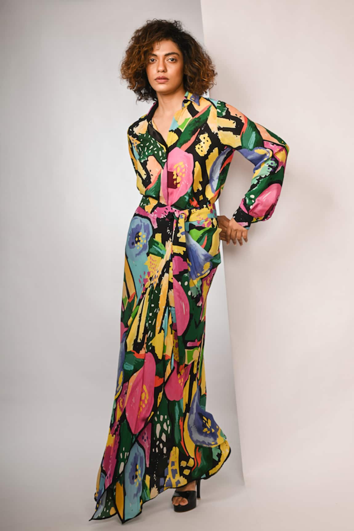 Rimi Nayak Black Multicolour Floral Printed Shirt 