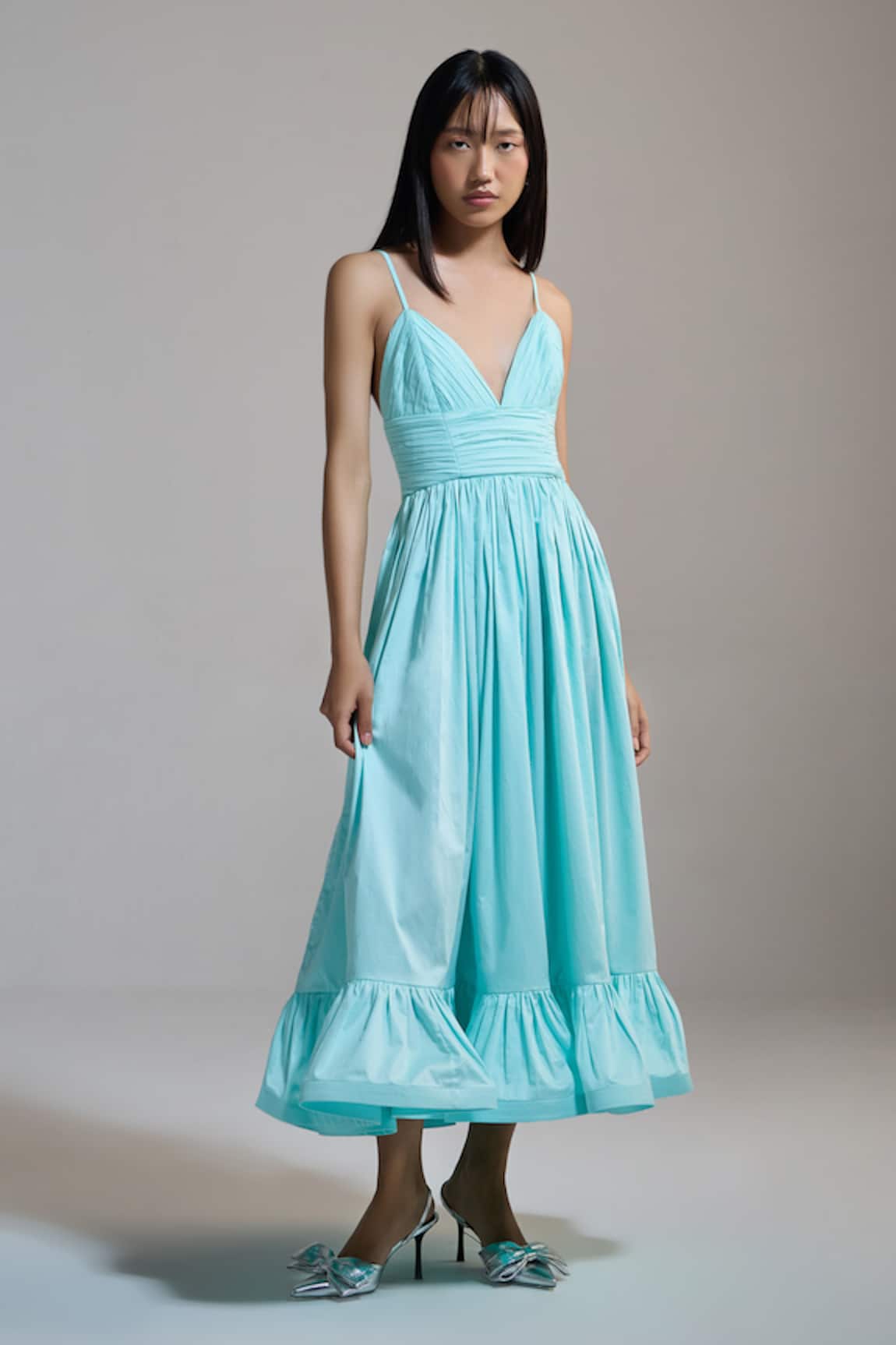 THE IASO Aqua V Neck Whisper Midi Dress 