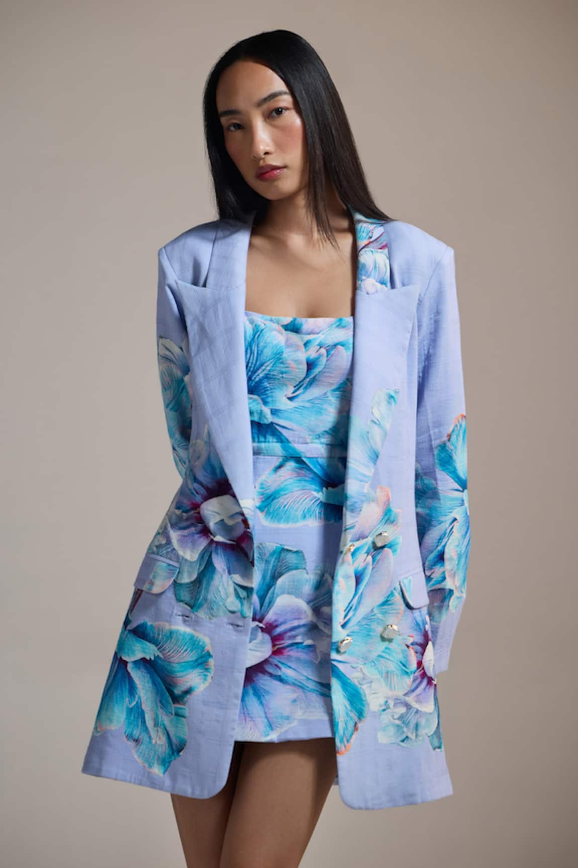 THE IASO Floral Print Lavender Blazer Jacket 