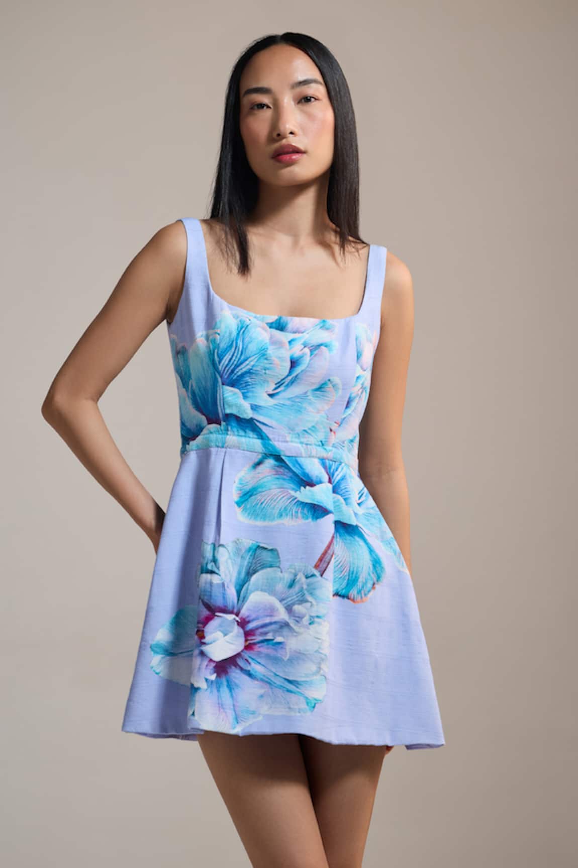 THE IASO Floral Print Sea Petal Mini Dress 
