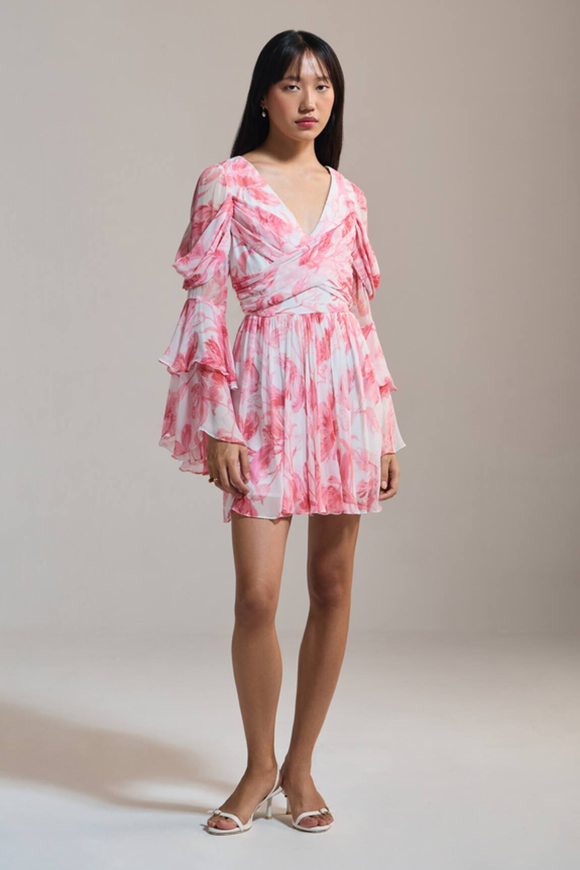 THE IASO Rose Drift Chiffon Mini Dress 