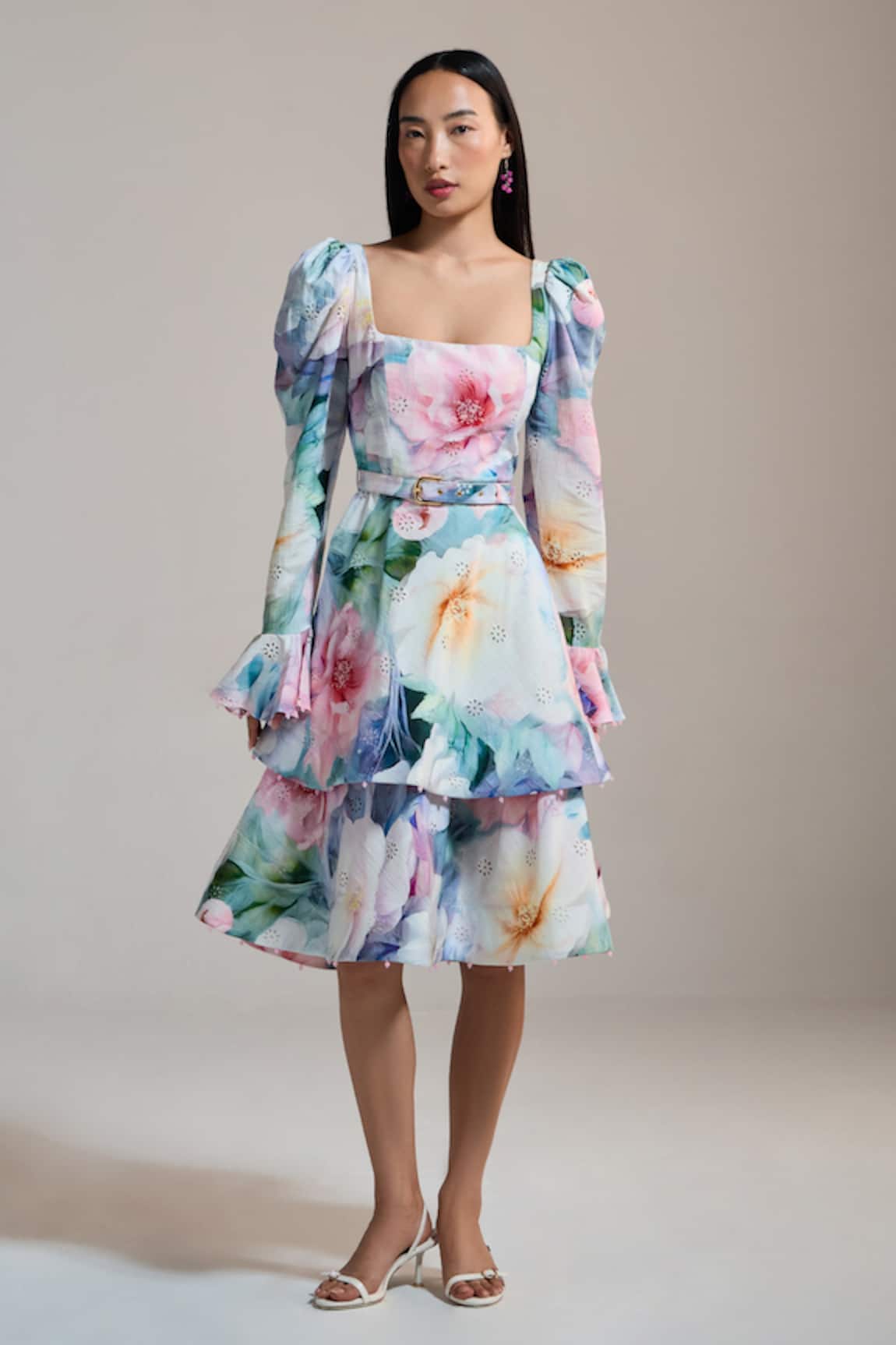 THE IASO Pastel Bloom Tiered Midi Dress 