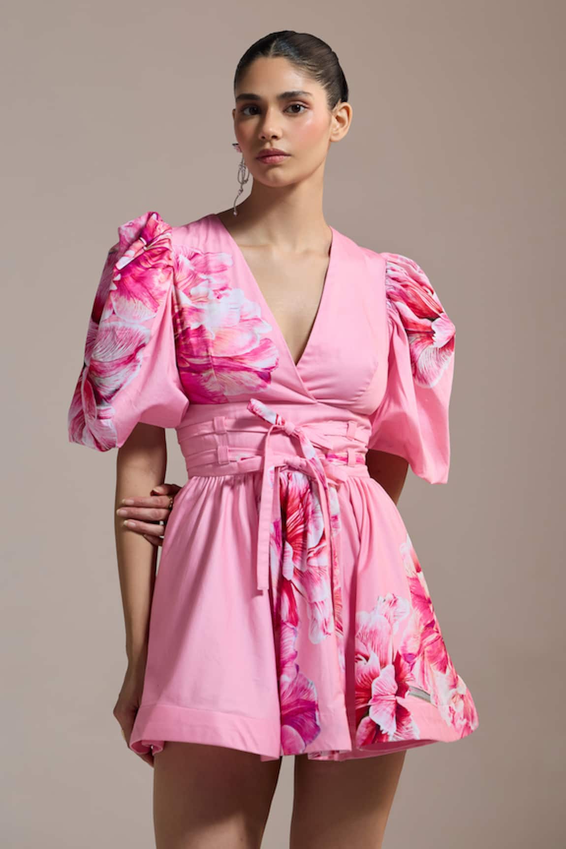 THE IASO Blush Bloom Wrap Mini Dress 
