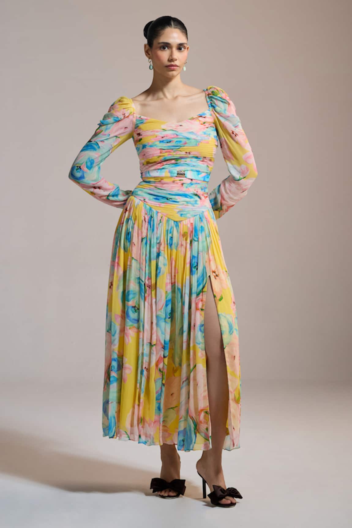 THE IASO Watercolor Floral Chiffon Dress 