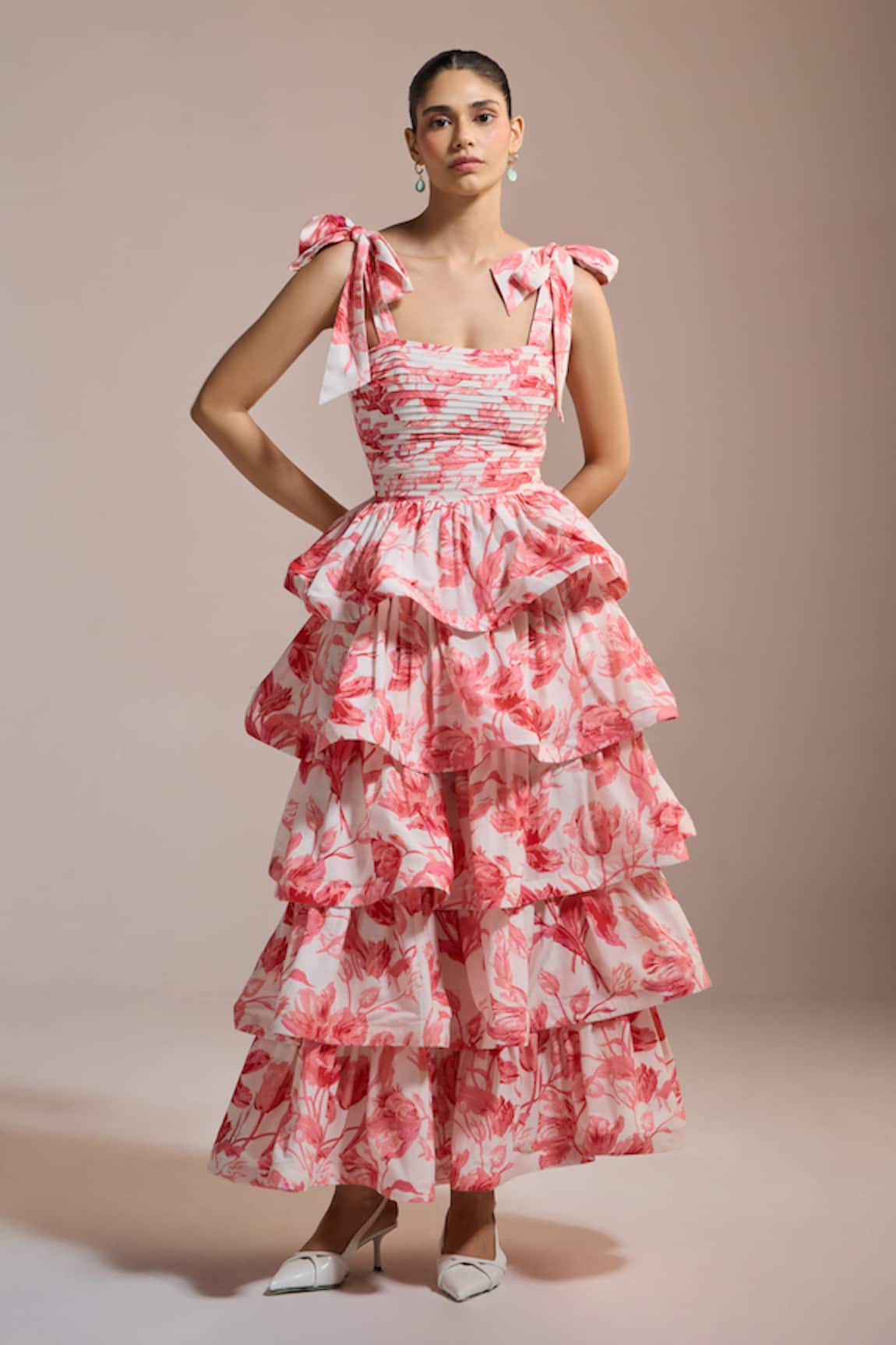 THE IASO Rose Ruffle Tiered Dress 