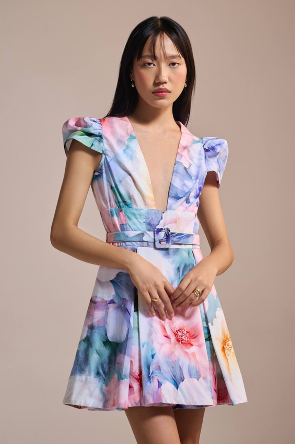 THE IASO Watercolor Garden Mini Dress 