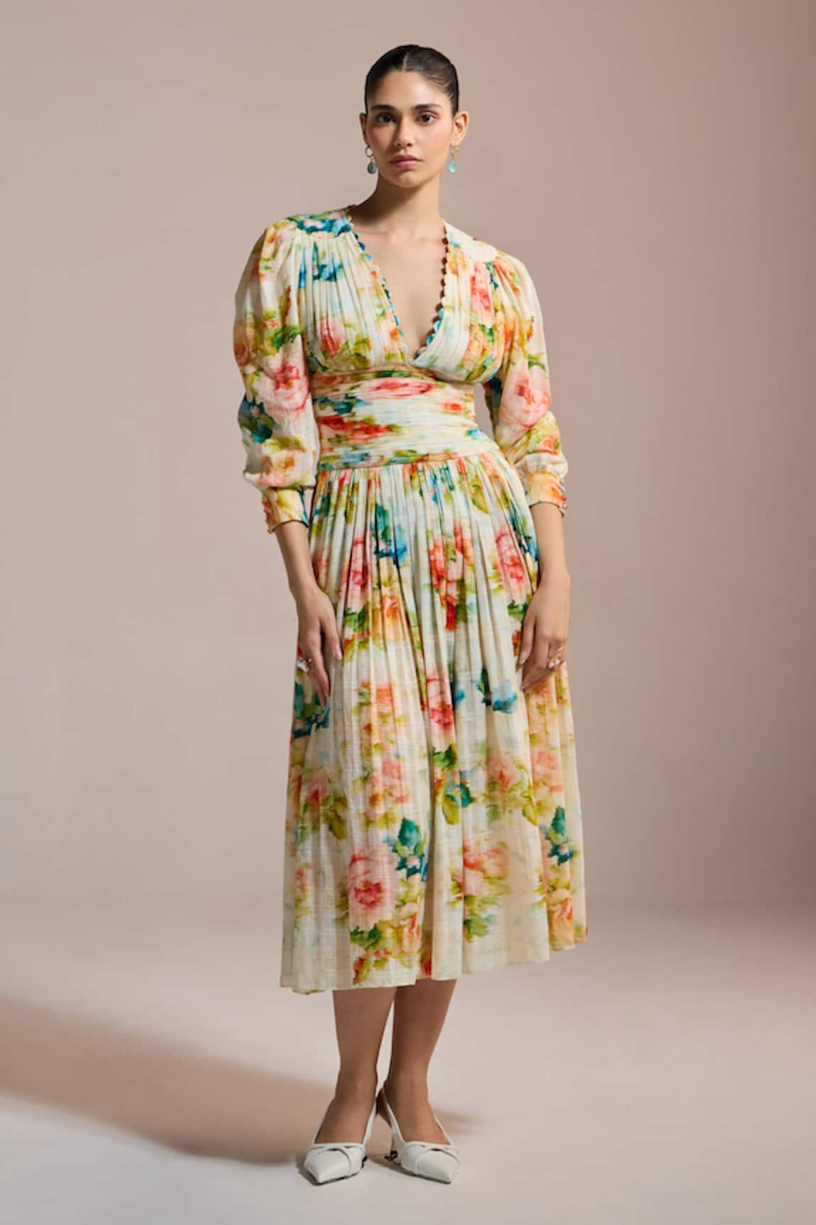 THE IASO Garden Bloom Pleated Midi Dress 