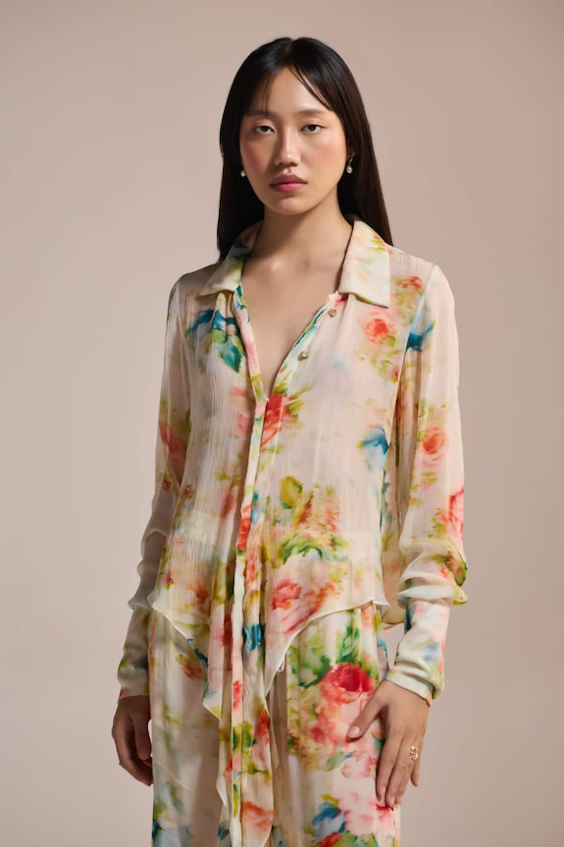 THE IASO Watercolor Garden Sheer Shirt 