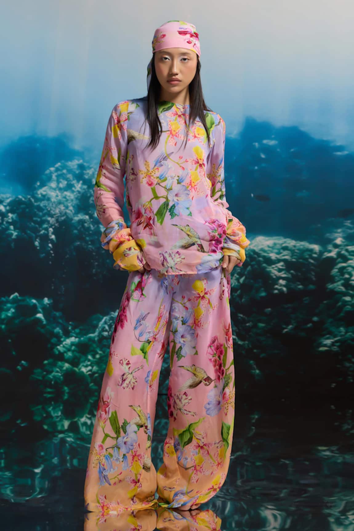 THE IASO Pastel Pink Floral Print Pants 