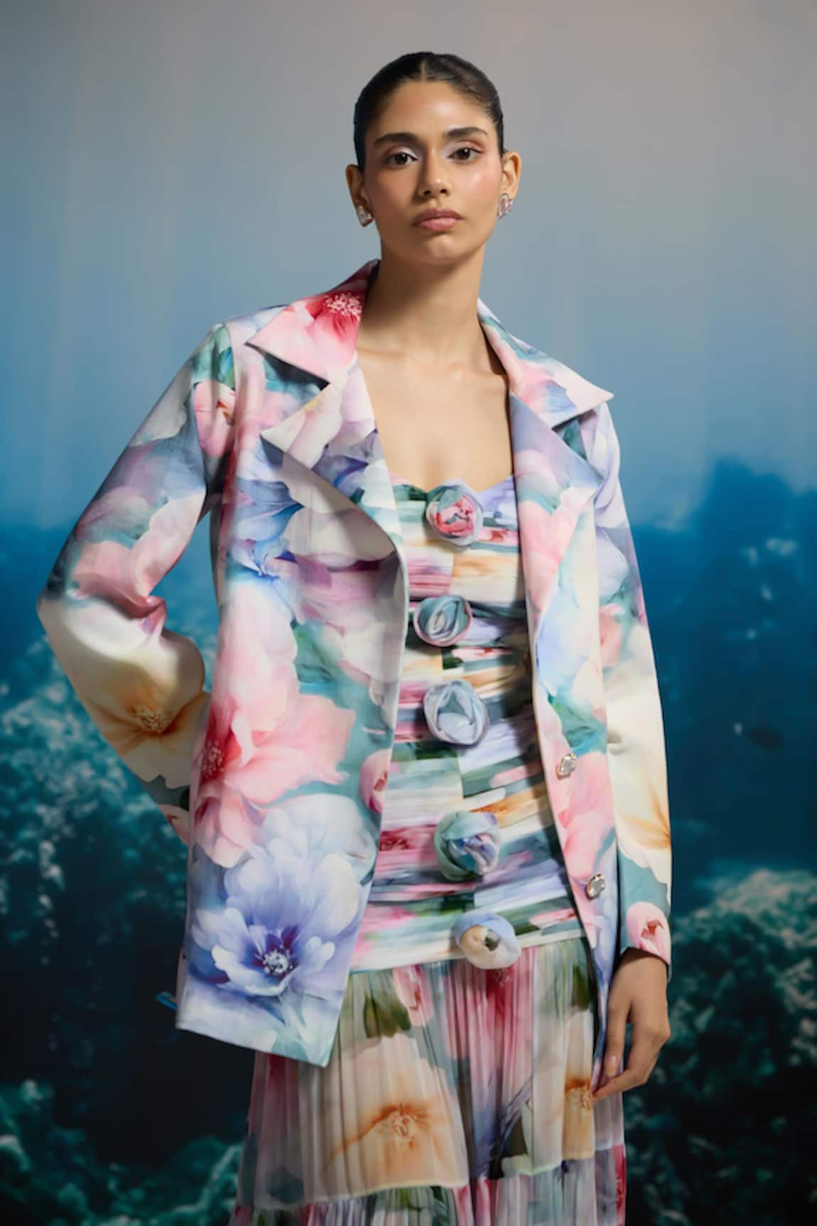 THE IASO Floral Print Blazer Jacket 