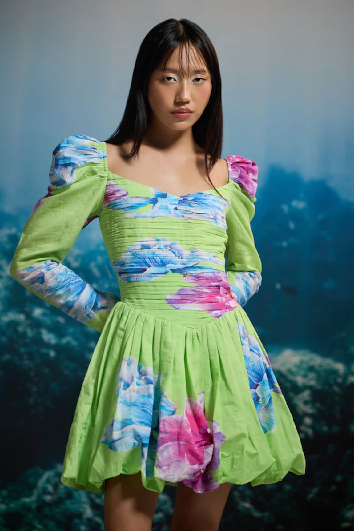 THE IASO Spring Bloom Ruched Mini Dress 