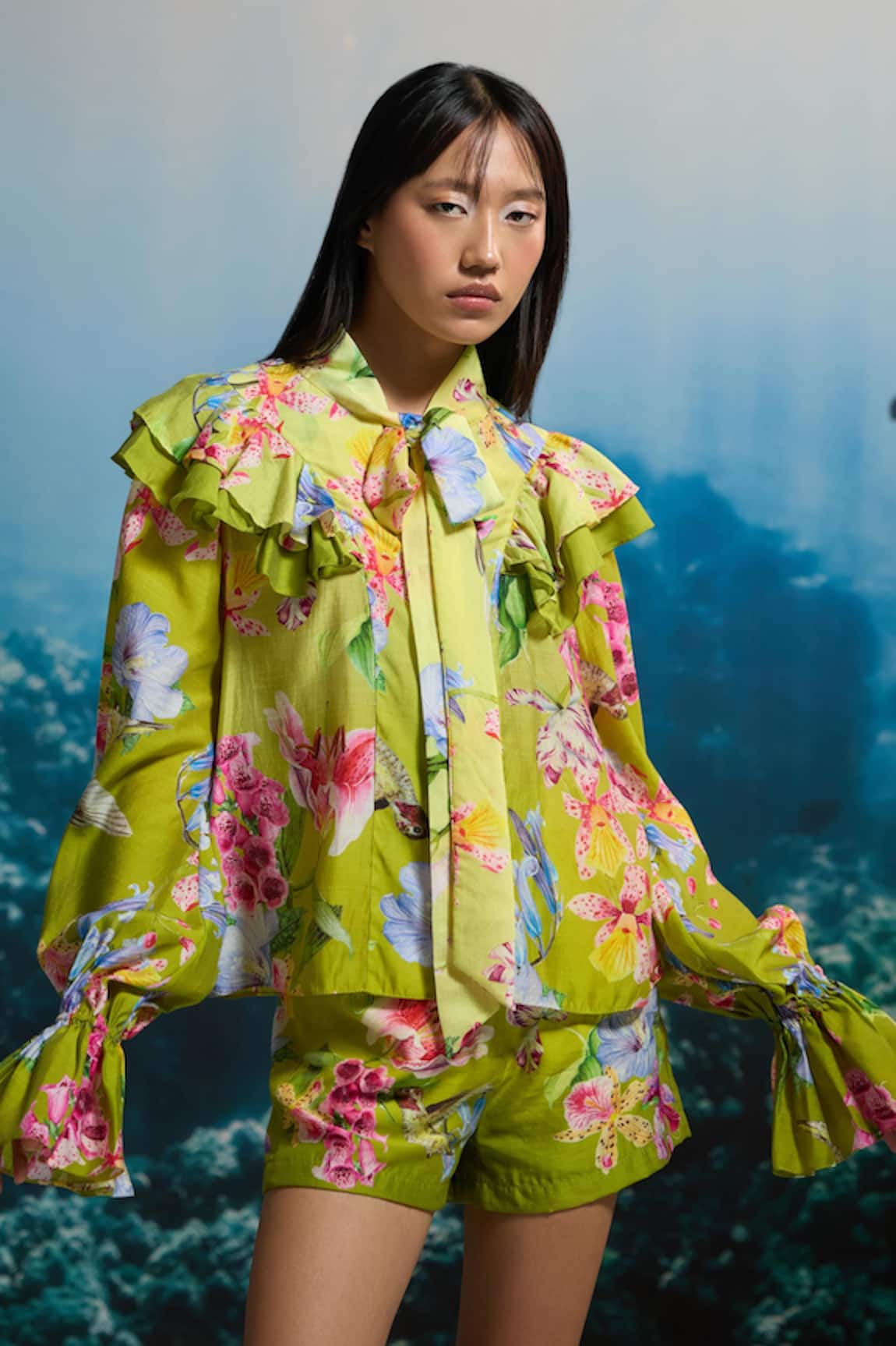 THE IASO Botanical Ruffle Blouse 