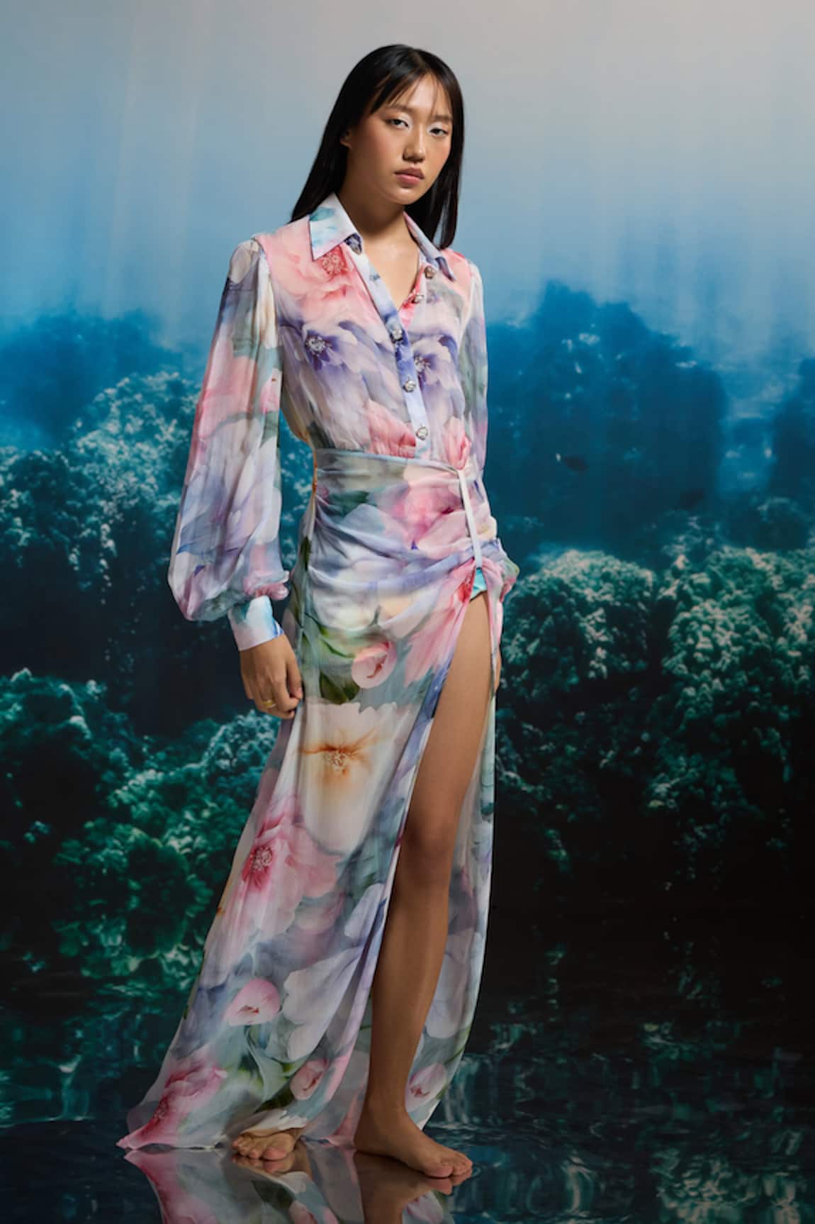 THE IASO Ocean Bloom Shirt Dress 